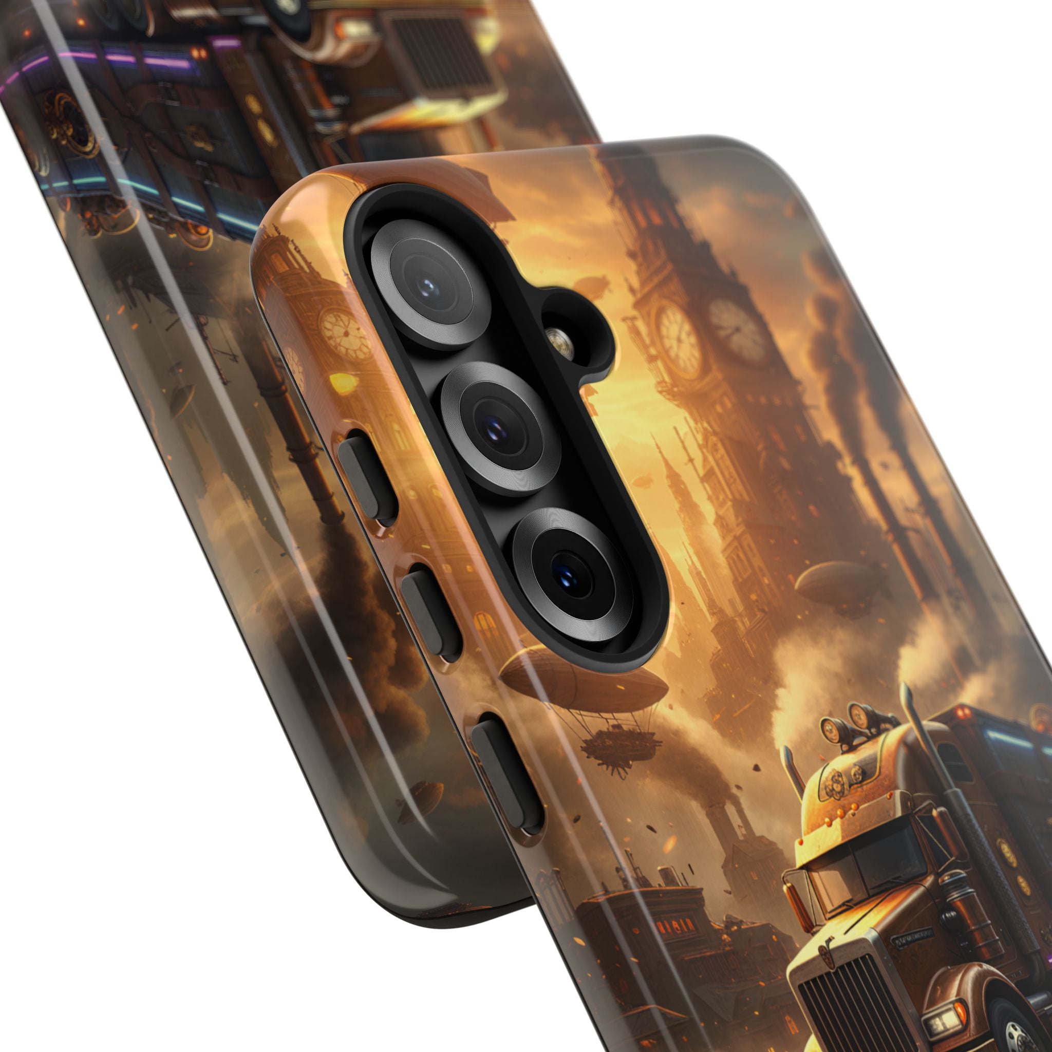 Steampunk Freightliner Phone Case — Rugged Trucking Cityscape iPhone Cover