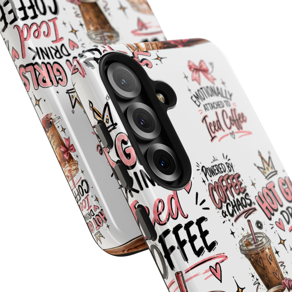 Iced Coffee Pattern Phone Case – "Powered by Coffee & Chaos" Tough Protective Case