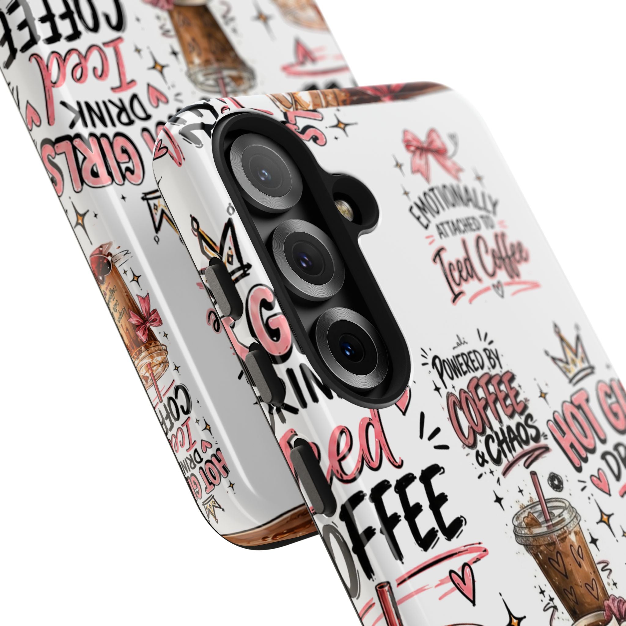 Iced Coffee Pattern Phone Case – "Powered by Coffee & Chaos" Tough Protective Case