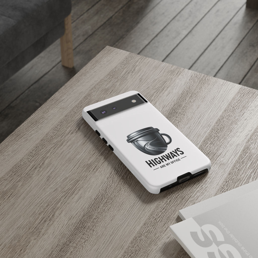 Hard Shell Phone Case — “Highways Are My Office” Travel Coffee Design