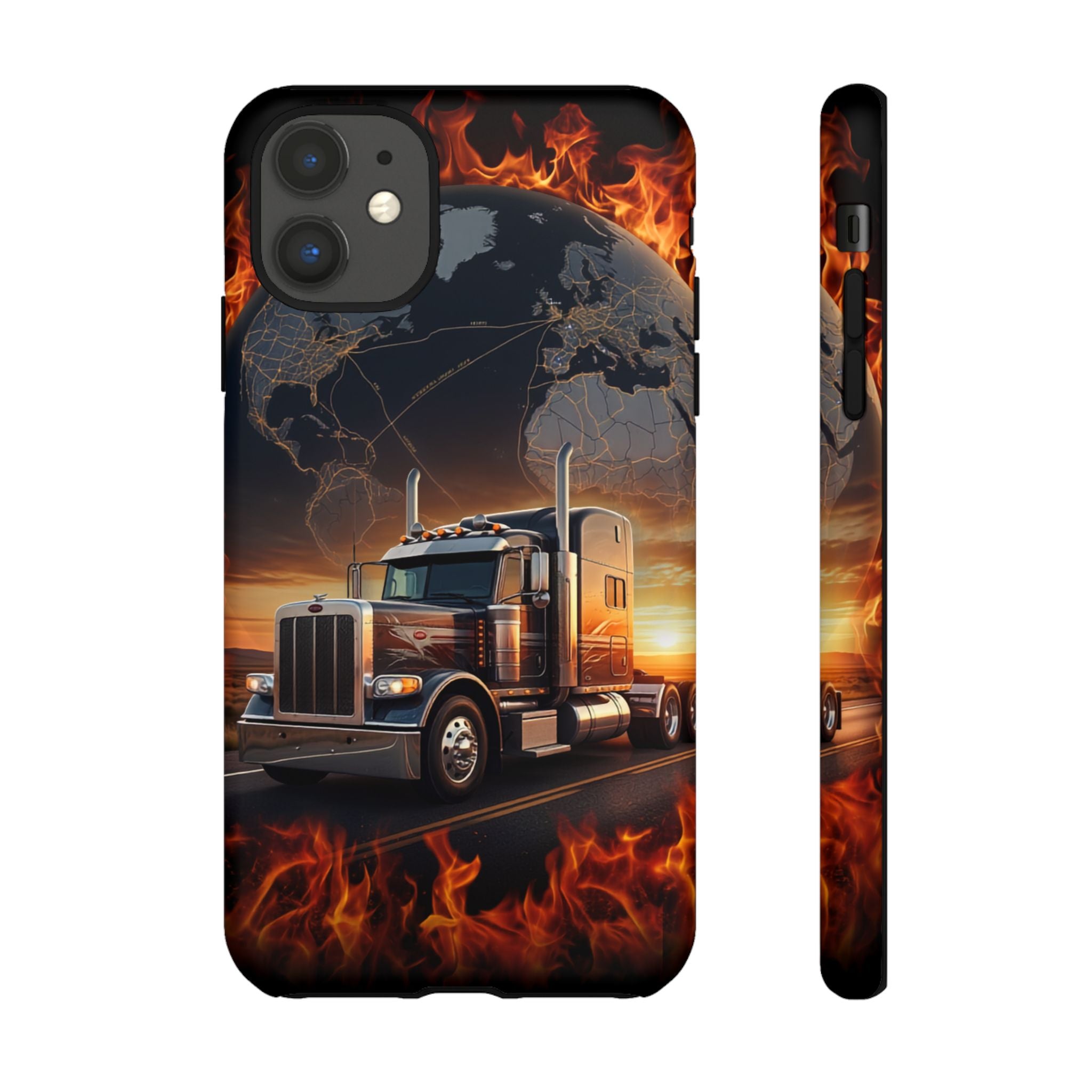 Truck Flames Phone Case — Bold Semi-Truck Globe Design