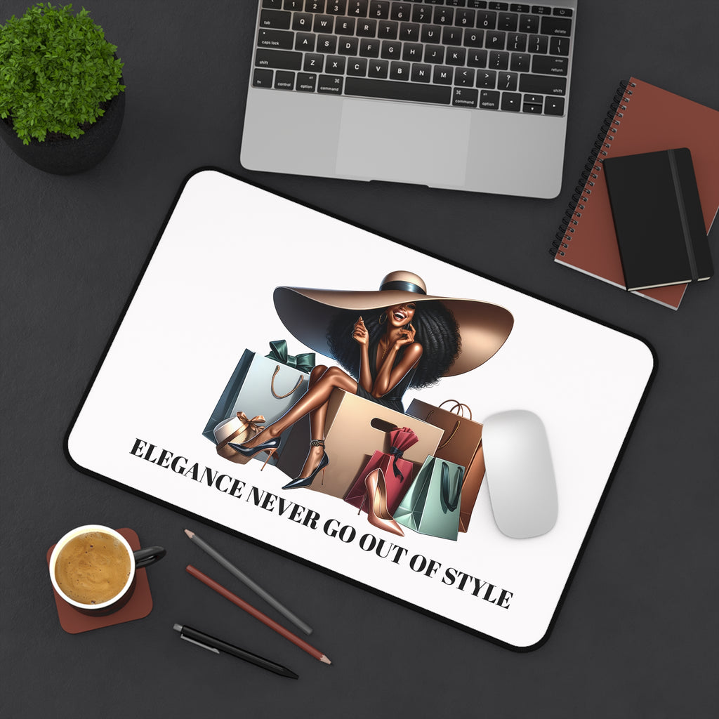Chic Shopper Desk Mat — Fashionista Woman with Shopping Bags Mouse Pad