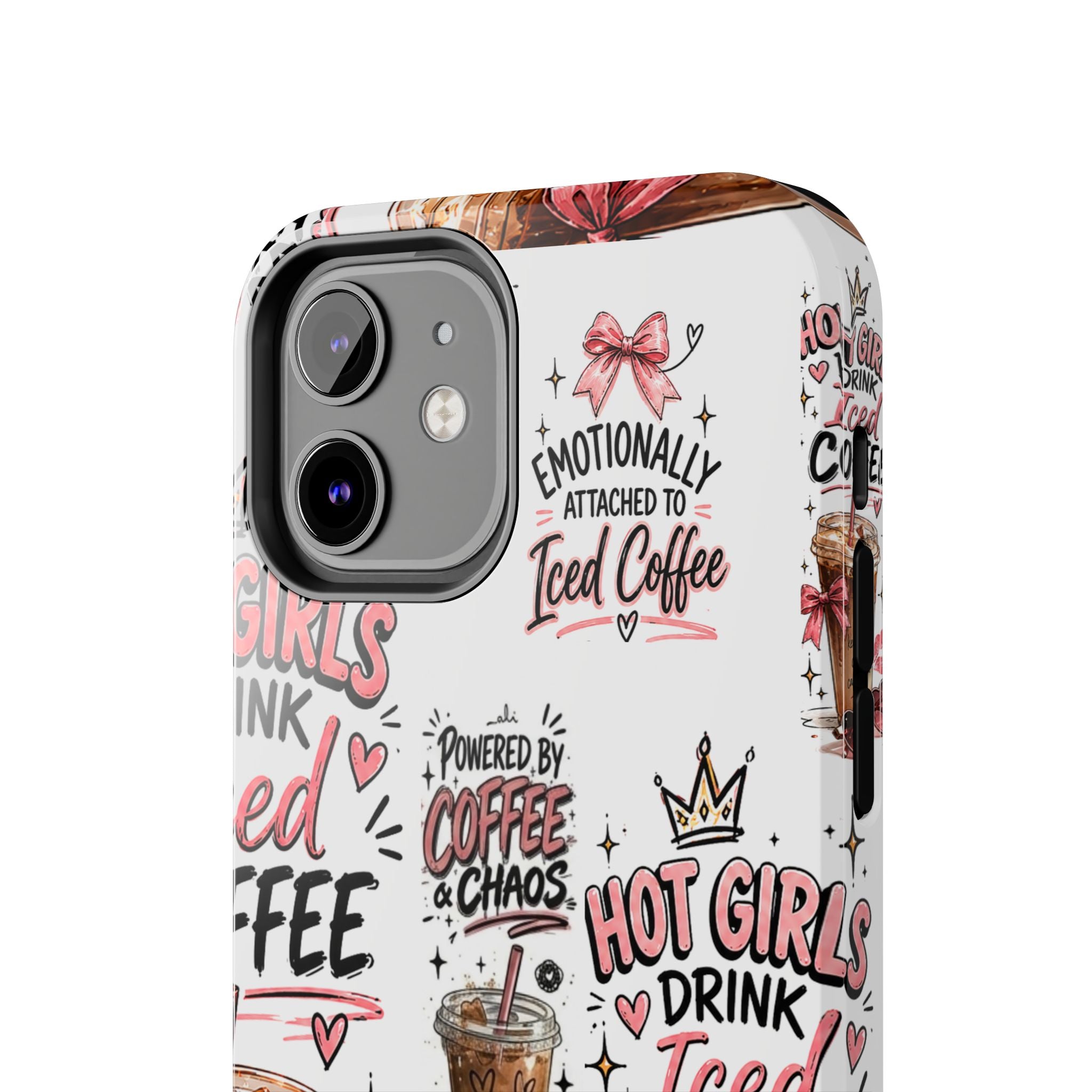 Iced Coffee Pattern Phone Case – "Powered by Coffee & Chaos" Tough Protective Case