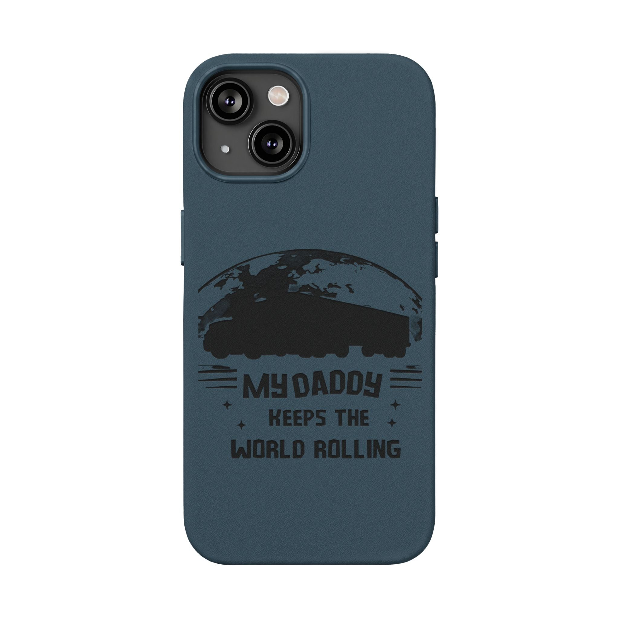 Engraved PU Leather Phone Case — 'Mhdaddy Keeps the World Rolling' Vintage Van Design