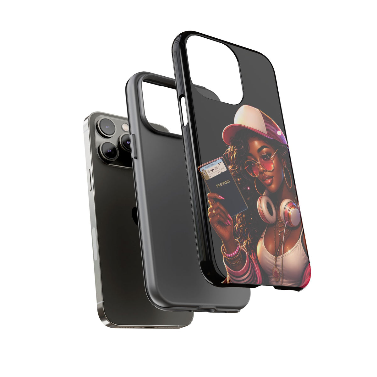 Tough Case – Stylized Urban Girl Phone Case with Headphones & Passport