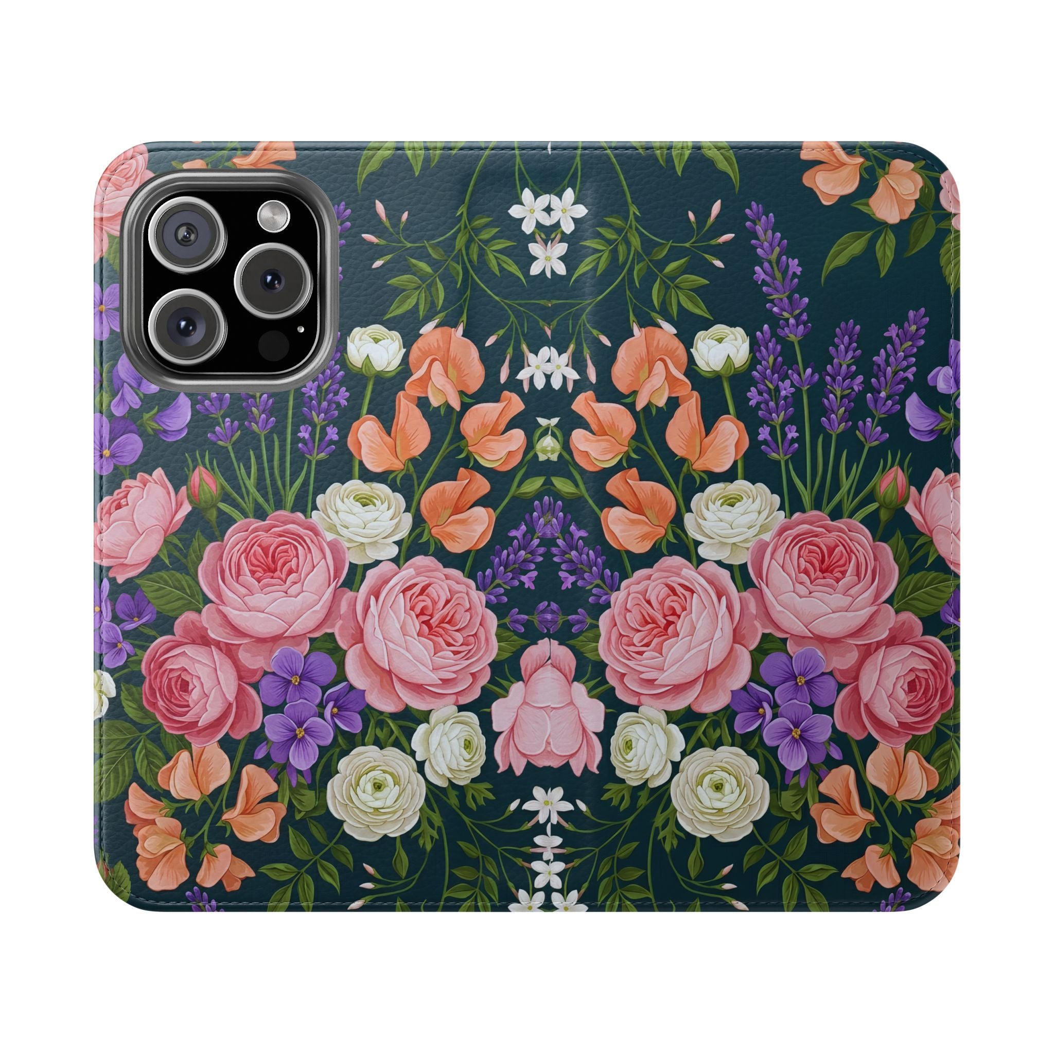 Floral Flip Phone Case -Wallet Cover with Card Slots