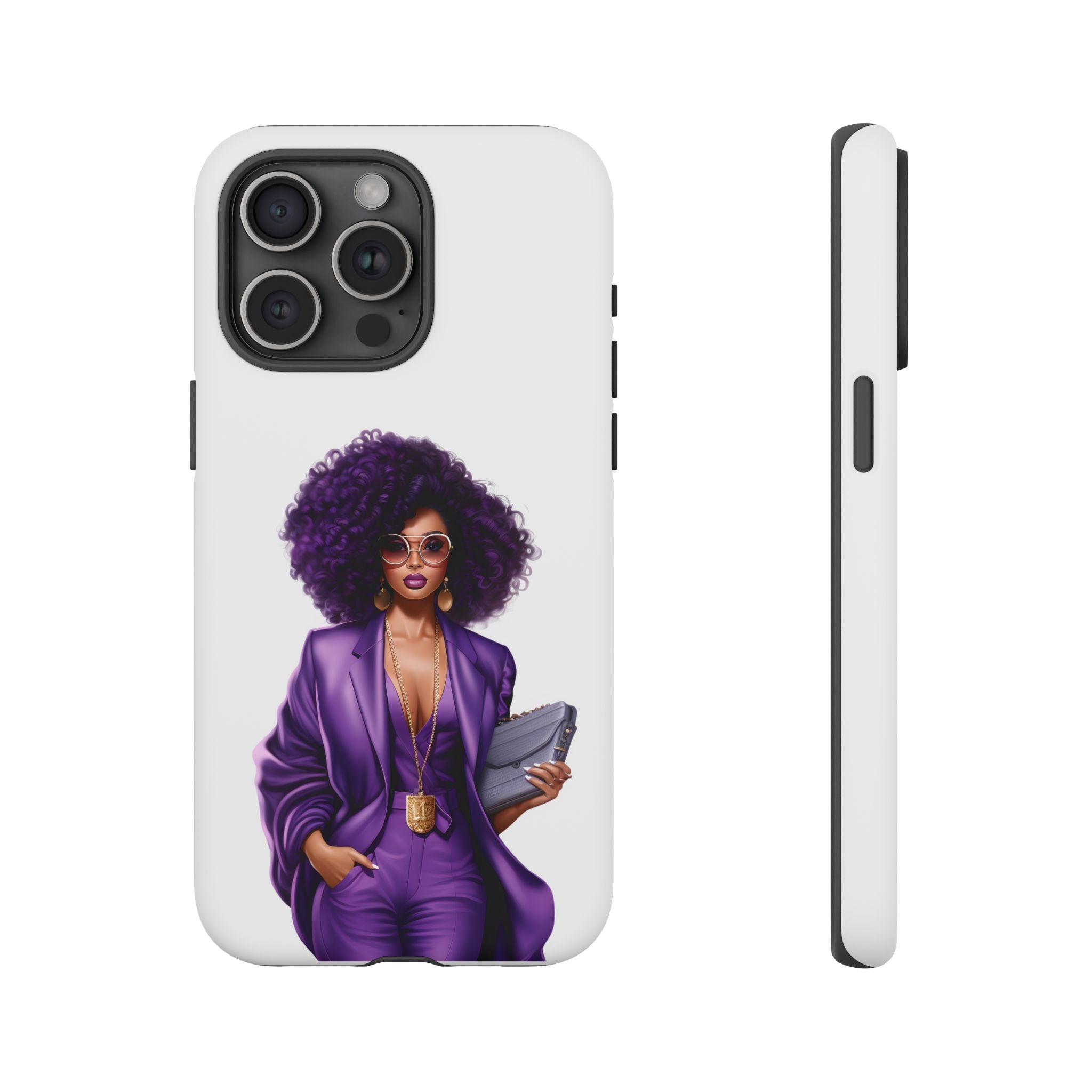 Purple Power Woman Phone Case — Afro Chic Businesswoman Protective Phone Cover