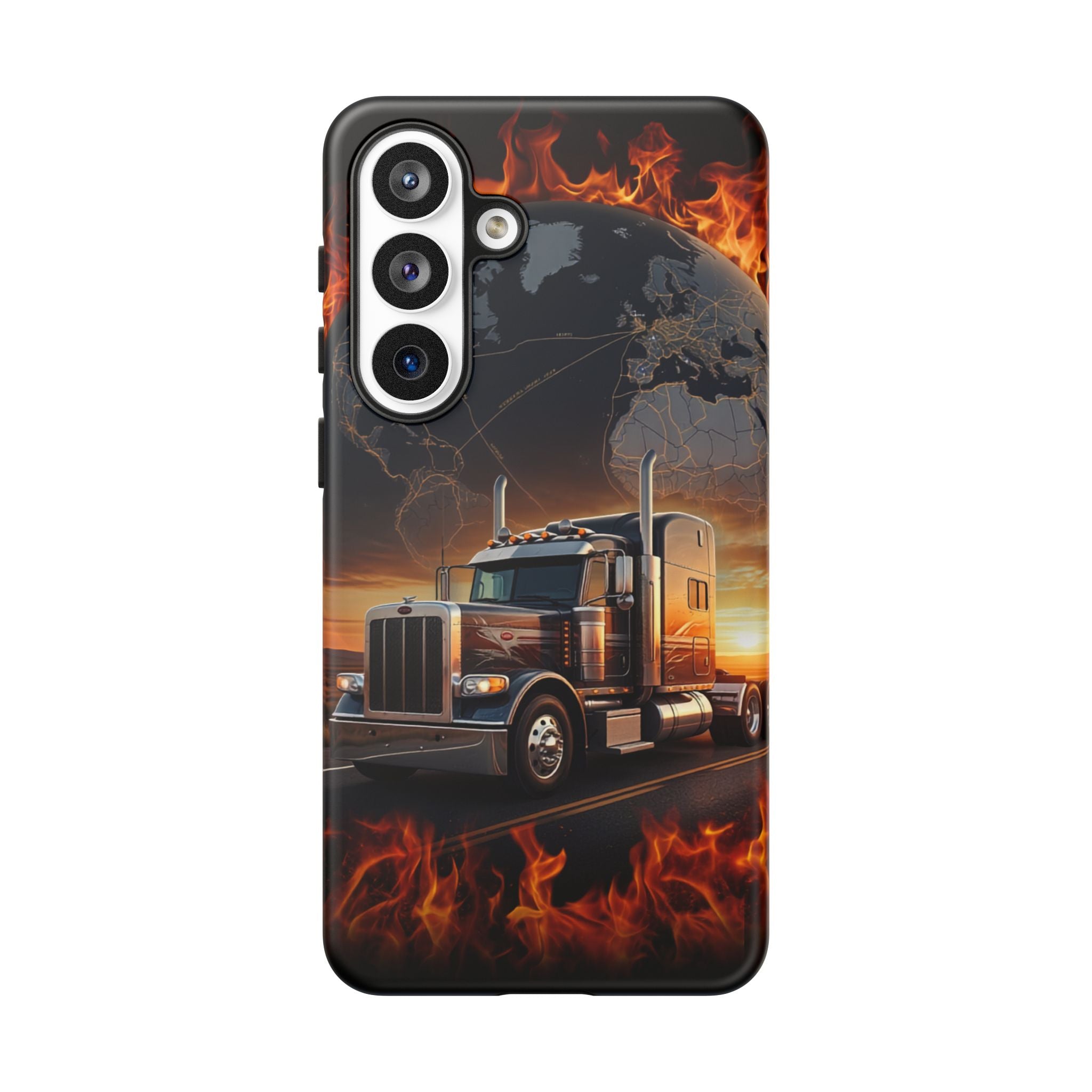 Truck Flames Phone Case — Bold Semi-Truck Globe Design