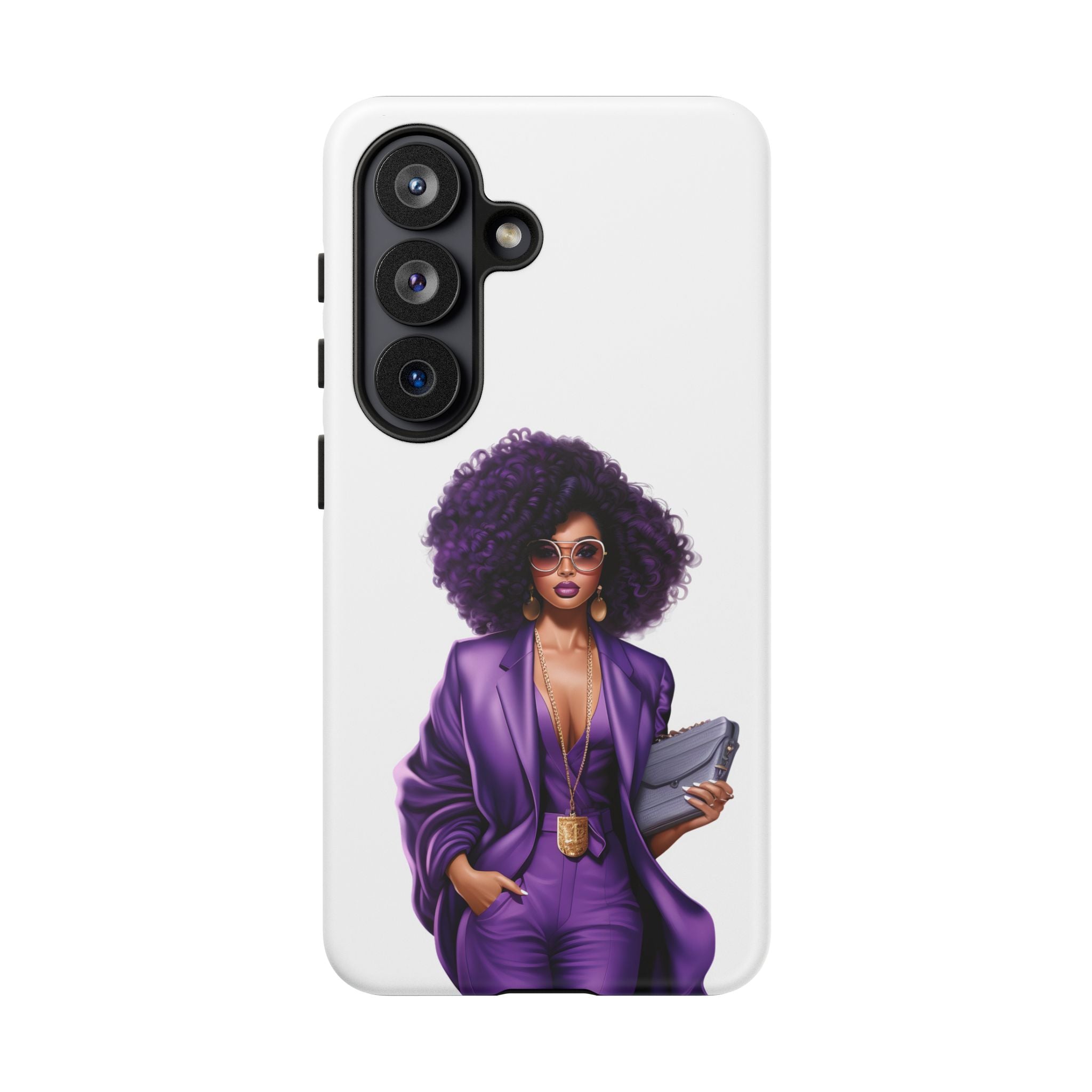 Purple Power Woman Phone Case — Afro Chic Businesswoman Protective Phone Cover