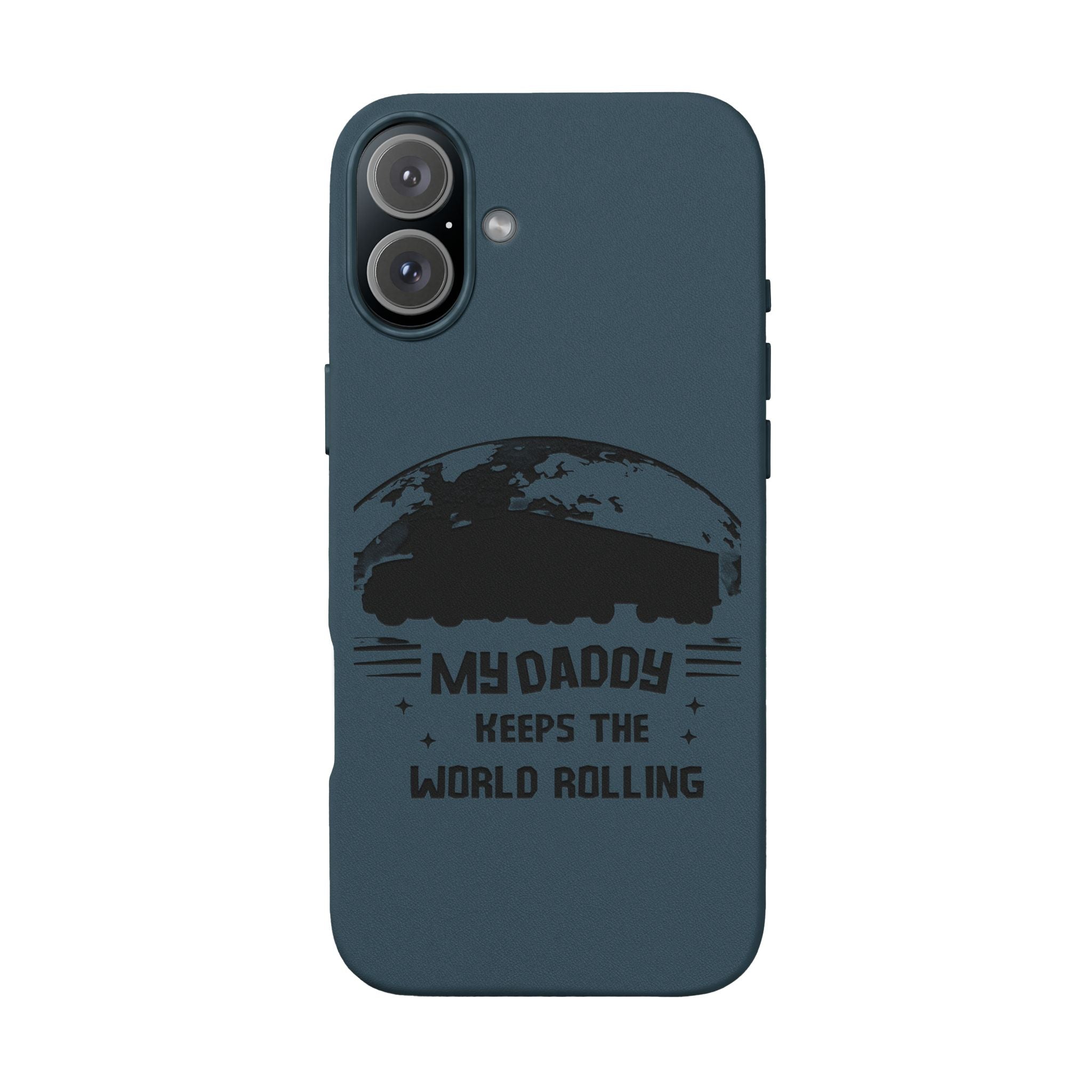 Engraved PU Leather Phone Case — 'Mhdaddy Keeps the World Rolling' Vintage Van Design