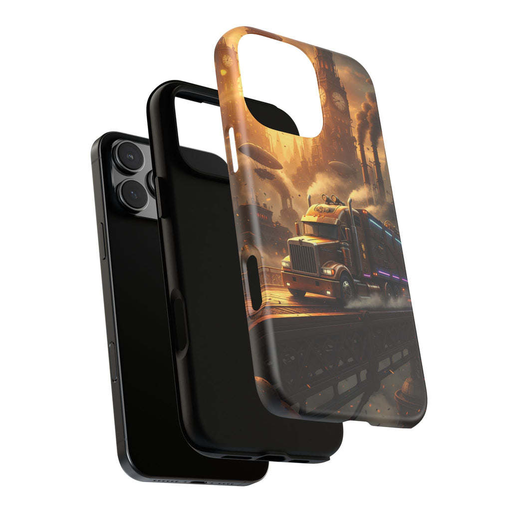 Steampunk Freightliner Phone Case — Rugged Trucking Cityscape iPhone Cover
