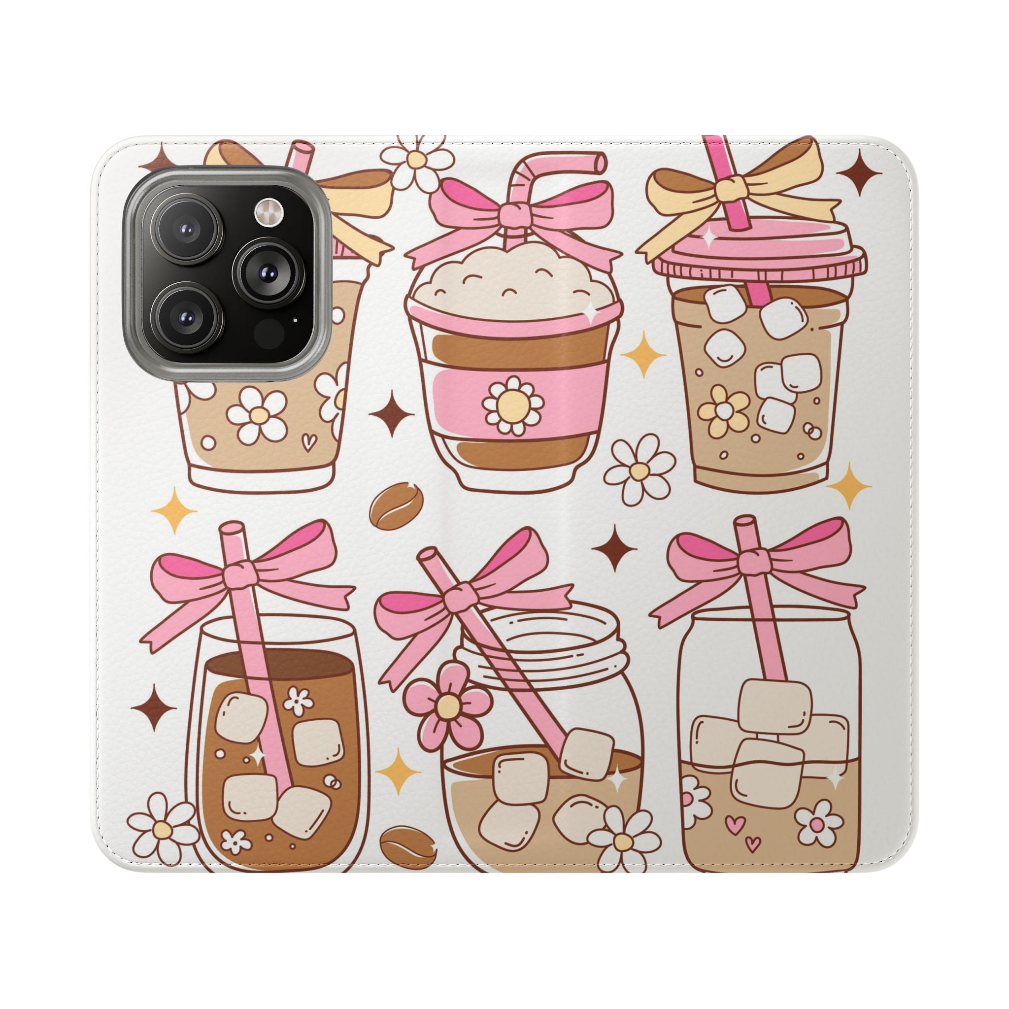 Cute Coffee & Latte Flip Phone Case – Cozy Boba & Dessert Wallet Cover