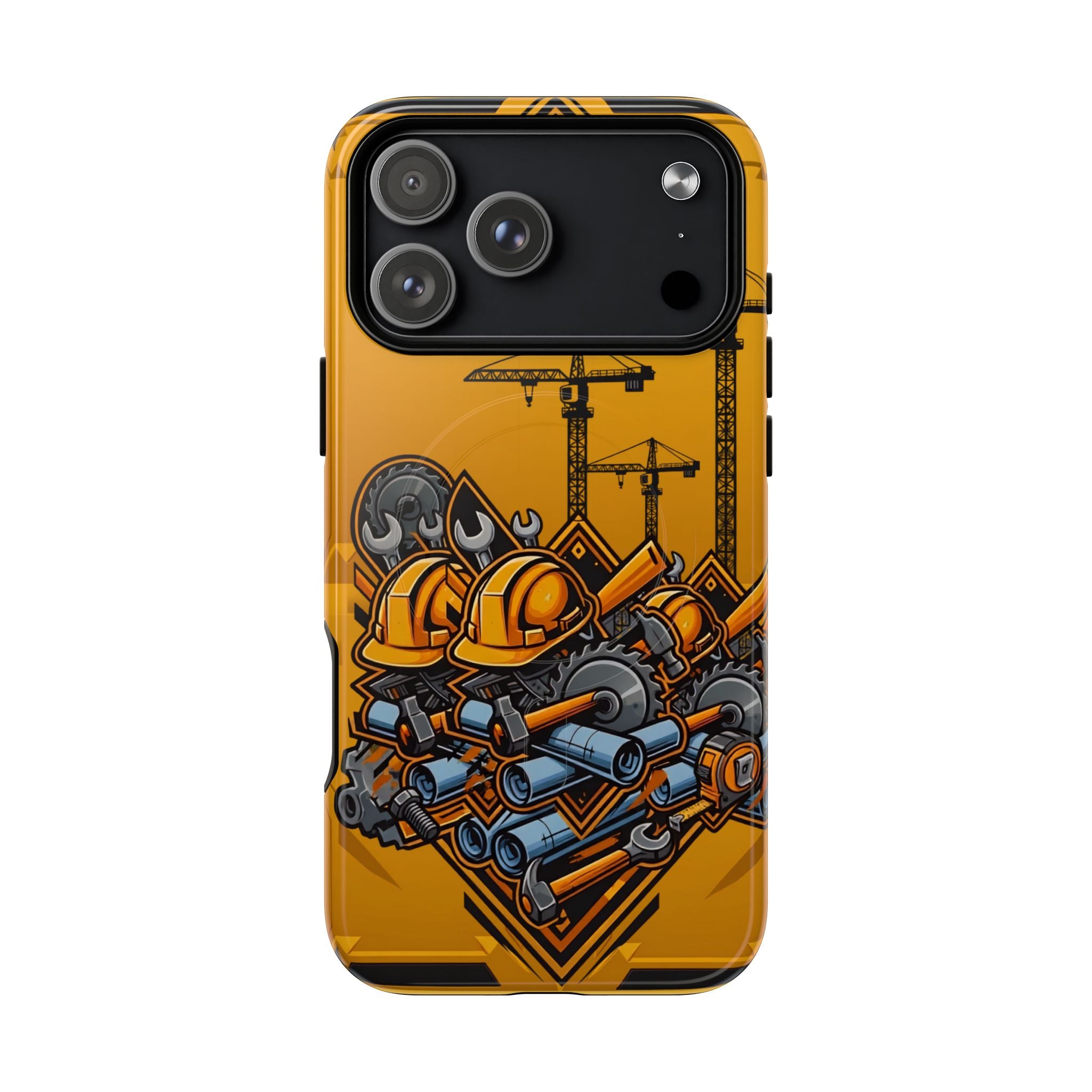 Construction Gear Tough Magnetic Phone Case — Worker Helmet & Tools Design