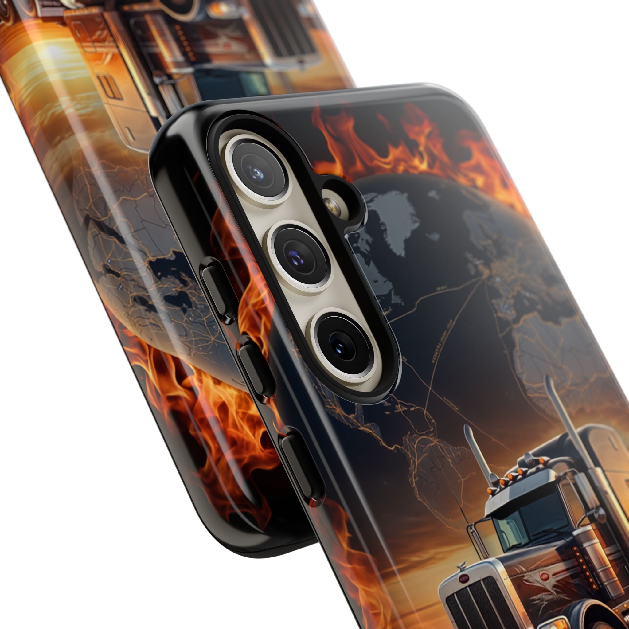 Truck Flames Phone Case — Bold Semi-Truck Globe Design