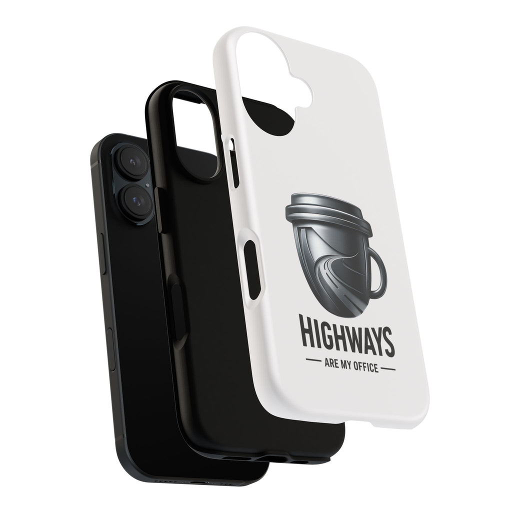 Hard Shell Phone Case — “Highways Are My Office” Travel Coffee Design