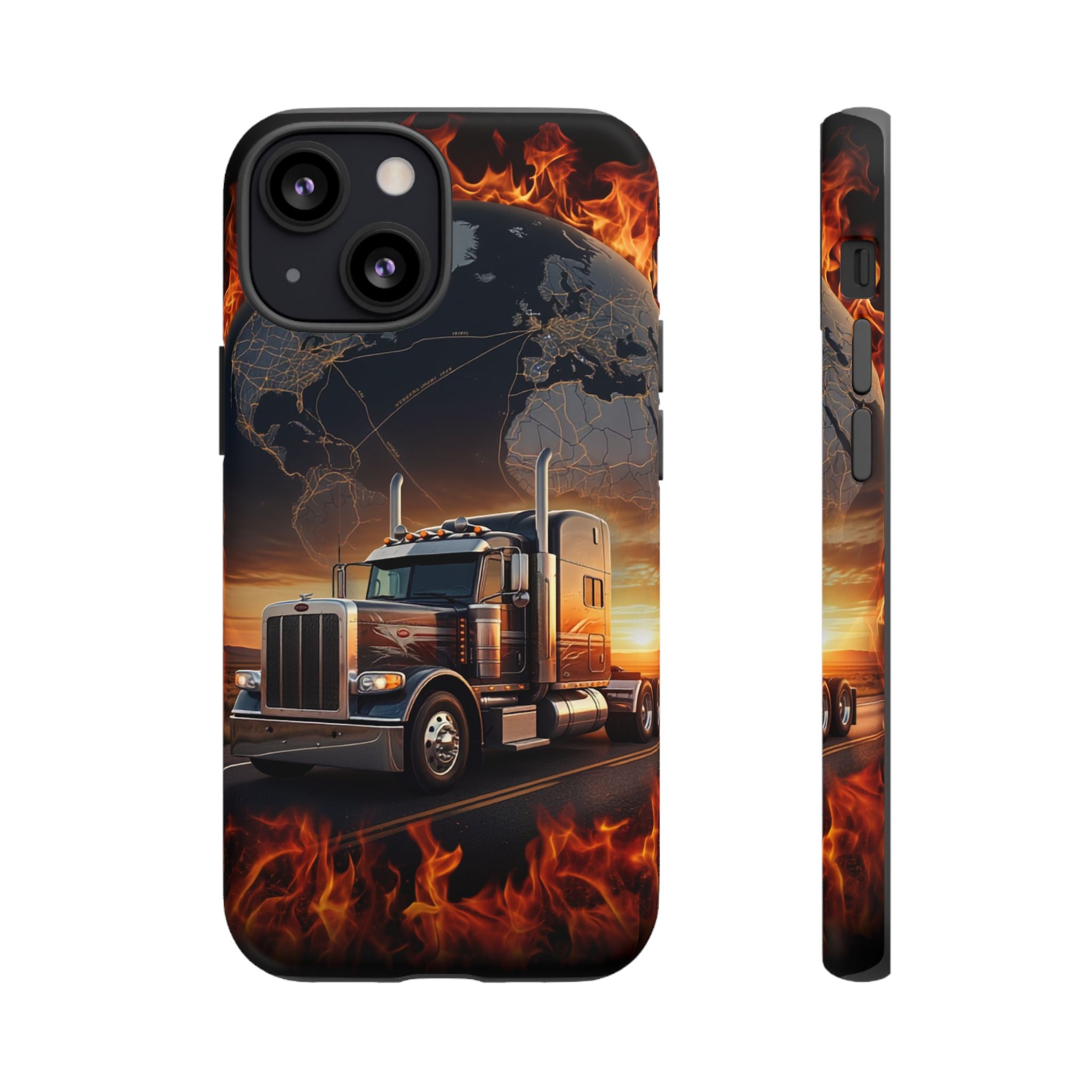 Truck Flames Phone Case — Bold Semi-Truck Globe Design