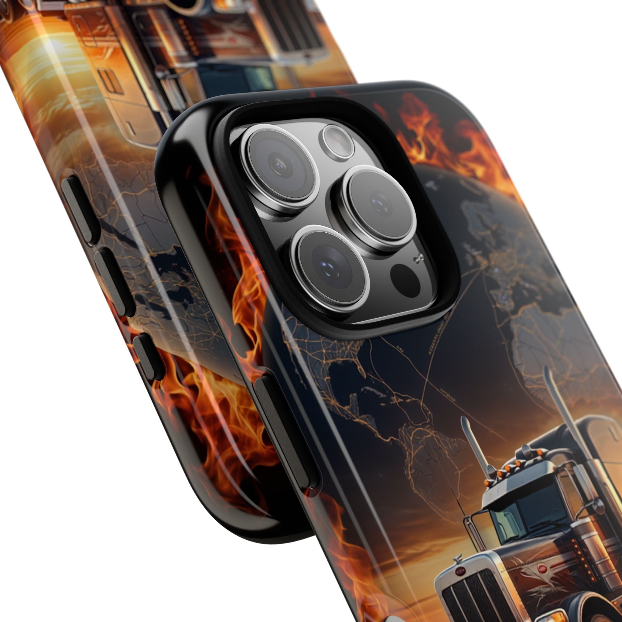 Truck Flames Phone Case — Bold Semi-Truck Globe Design