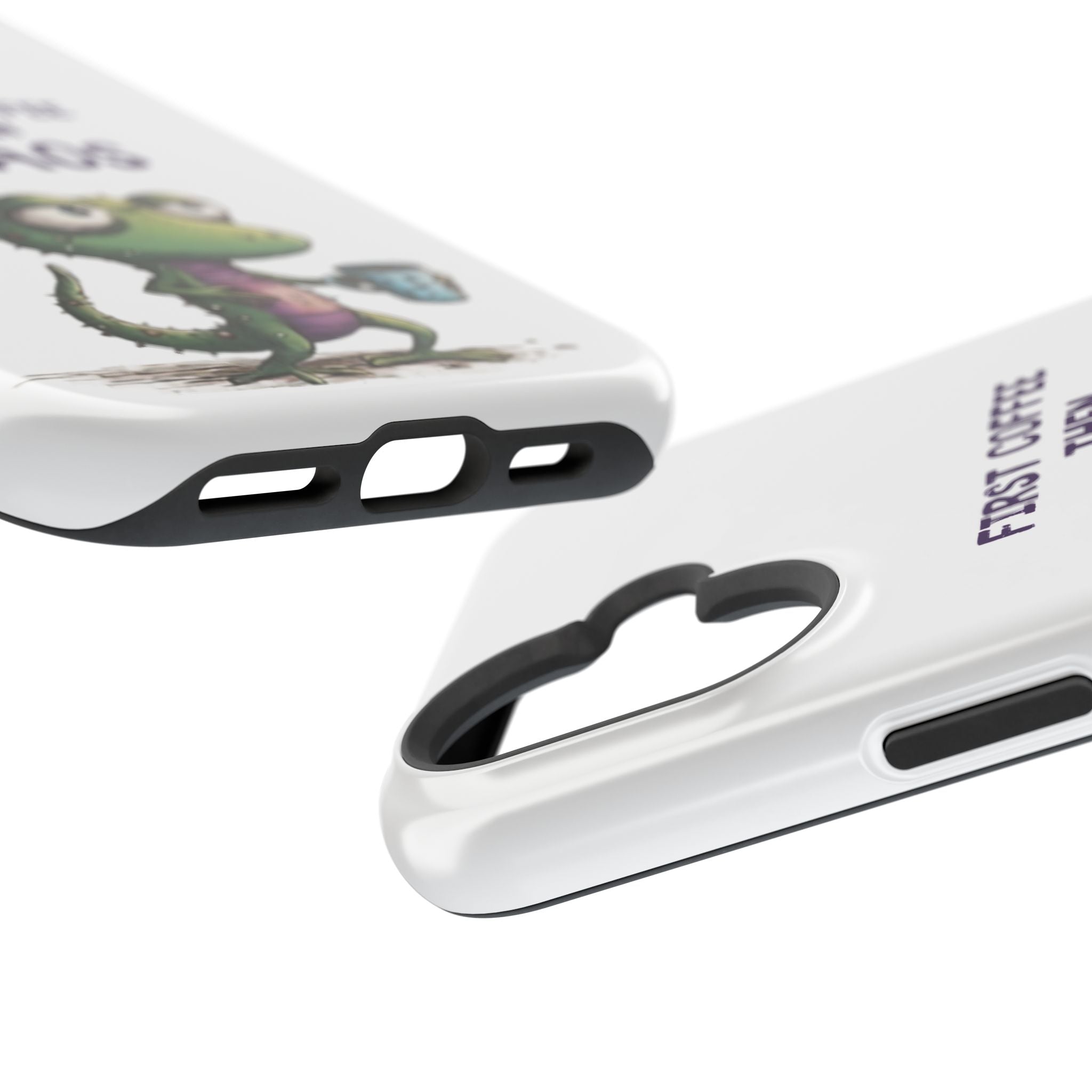 Impact-Resistant Phone Case — "First Coffee Then Chaos" Cute Lizard Coffee Design