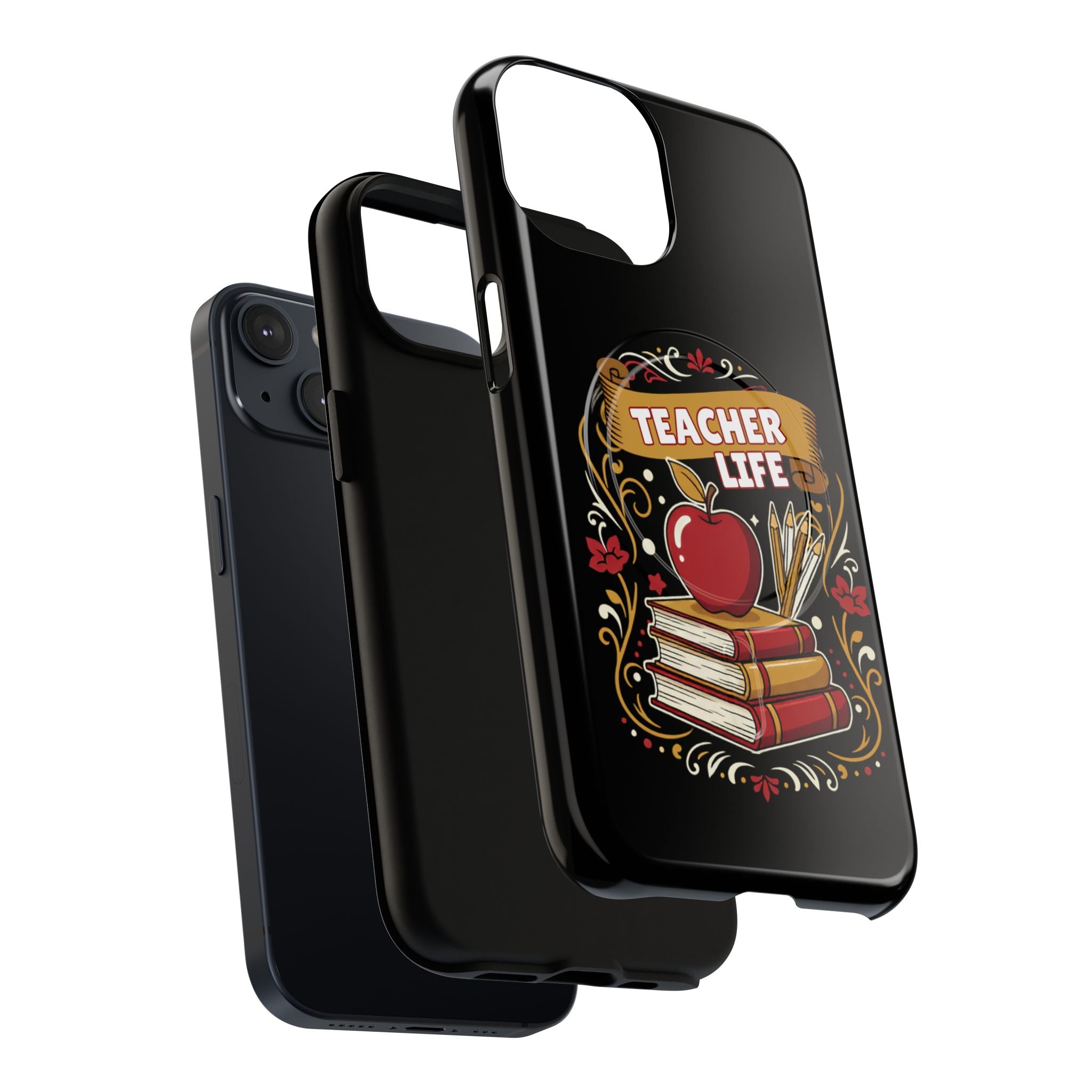 Teacher Life Phone Case - Tough Magnetic Protective Cover with Apple & Books Design