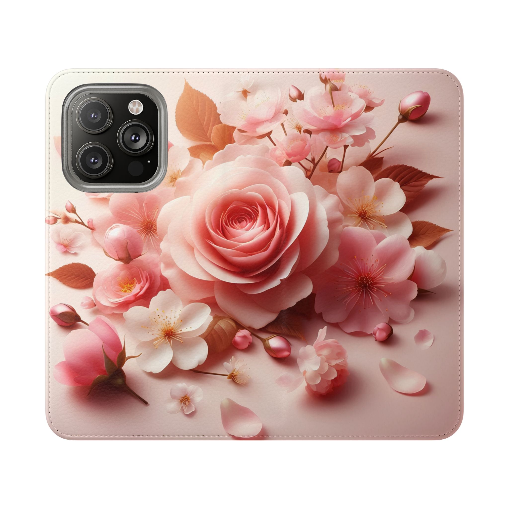 Floral Rose Flip Case — Pink Blossom Wallet Phone Cover