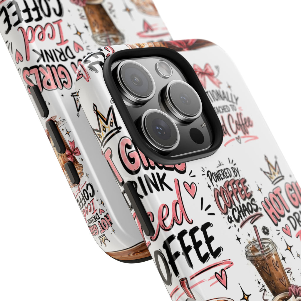 Iced Coffee Pattern Phone Case – "Powered by Coffee & Chaos" Tough Protective Case