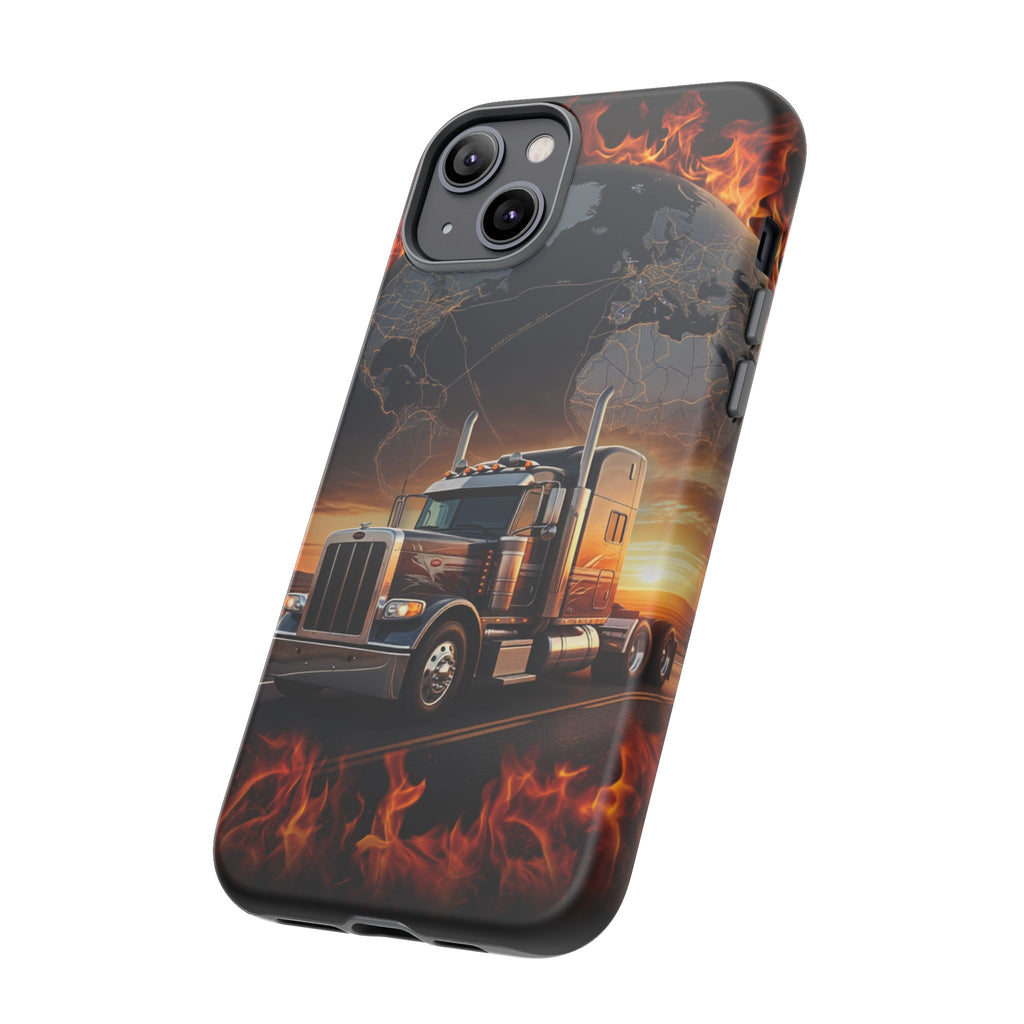 Truck Flames Phone Case — Bold Semi-Truck Globe Design