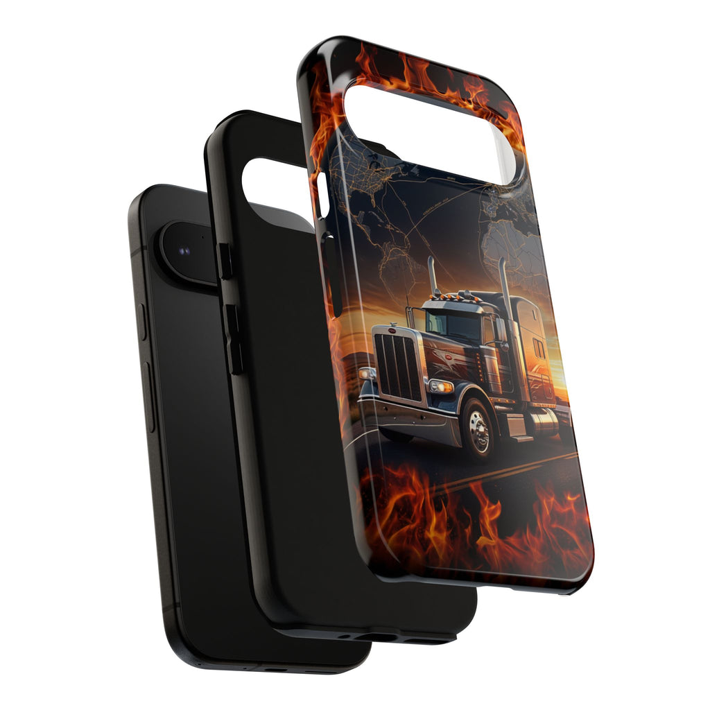 Truck Flames Phone Case — Bold Semi-Truck Globe Design