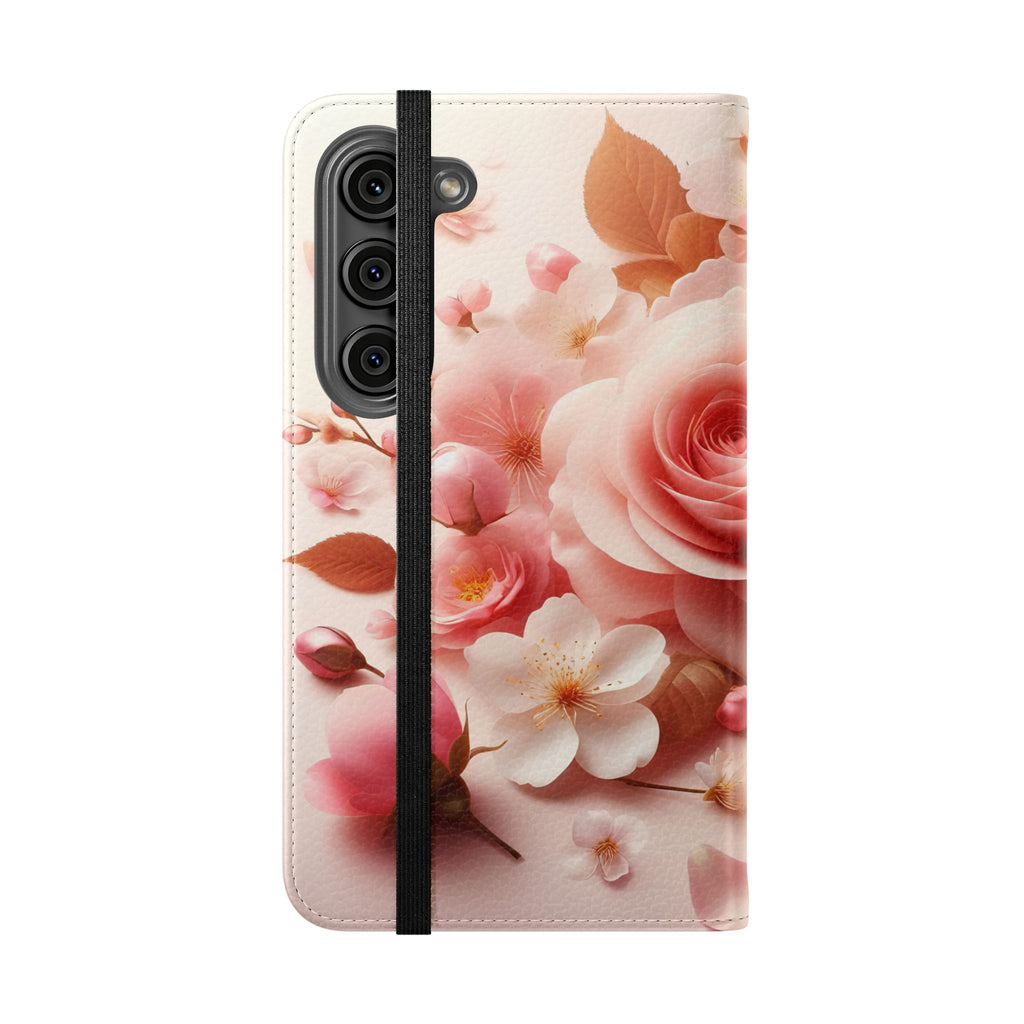 Floral Rose Flip Case — Pink Blossom Wallet Phone Cover