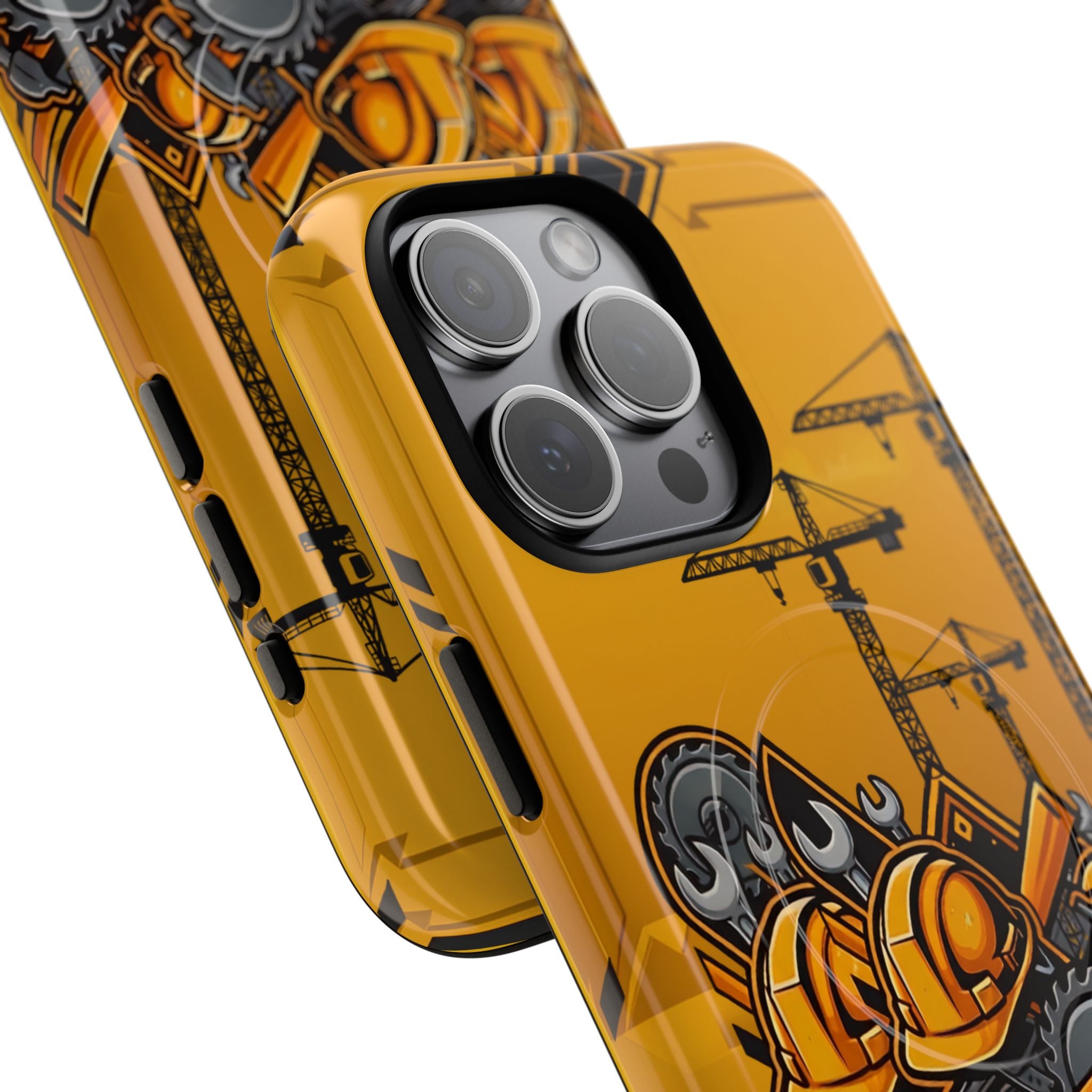 Construction Gear Tough Magnetic Phone Case — Worker Helmet & Tools Design