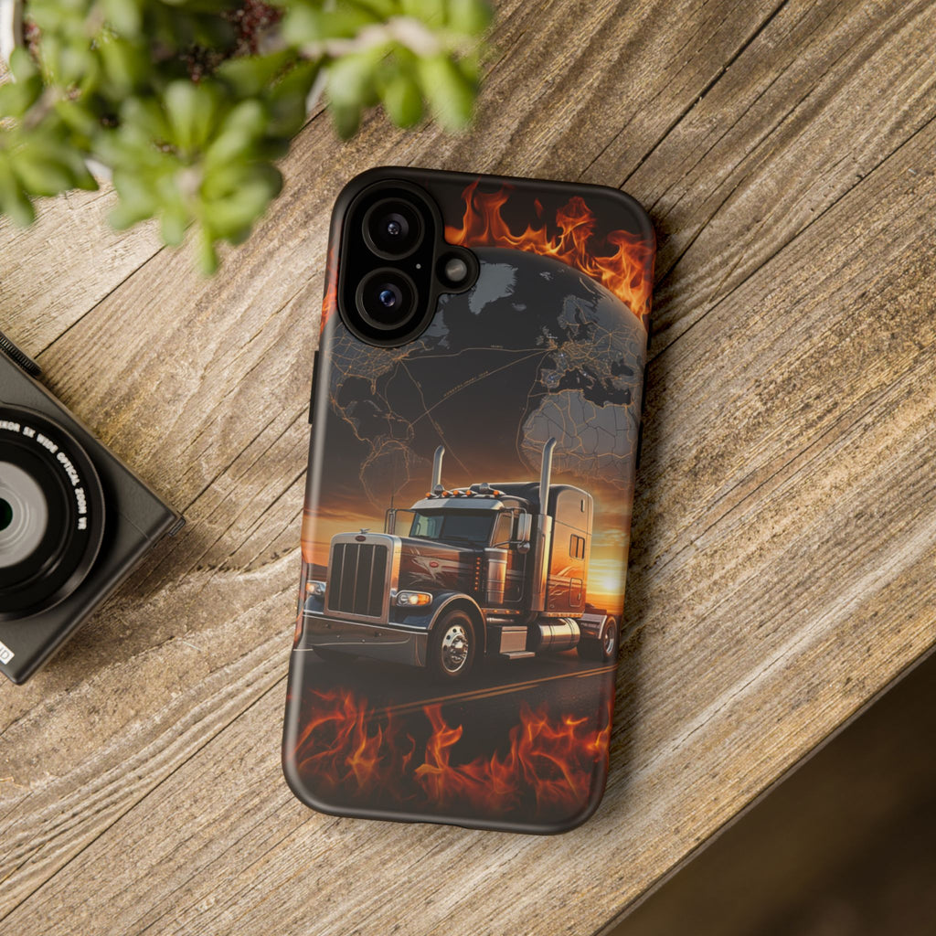 Truck Flames Phone Case — Bold Semi-Truck Globe Design