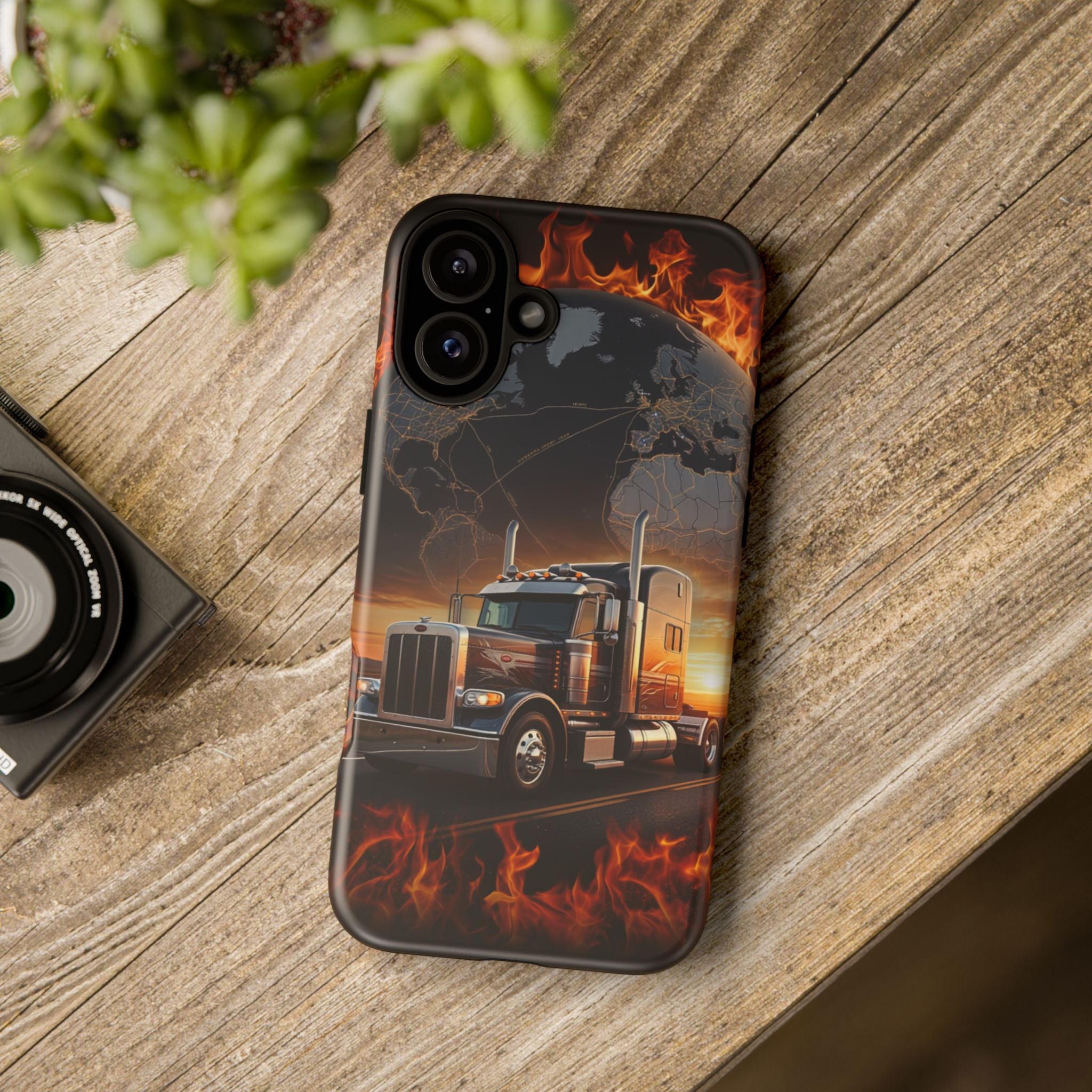 Truck Flames Phone Case — Bold Semi-Truck Globe Design