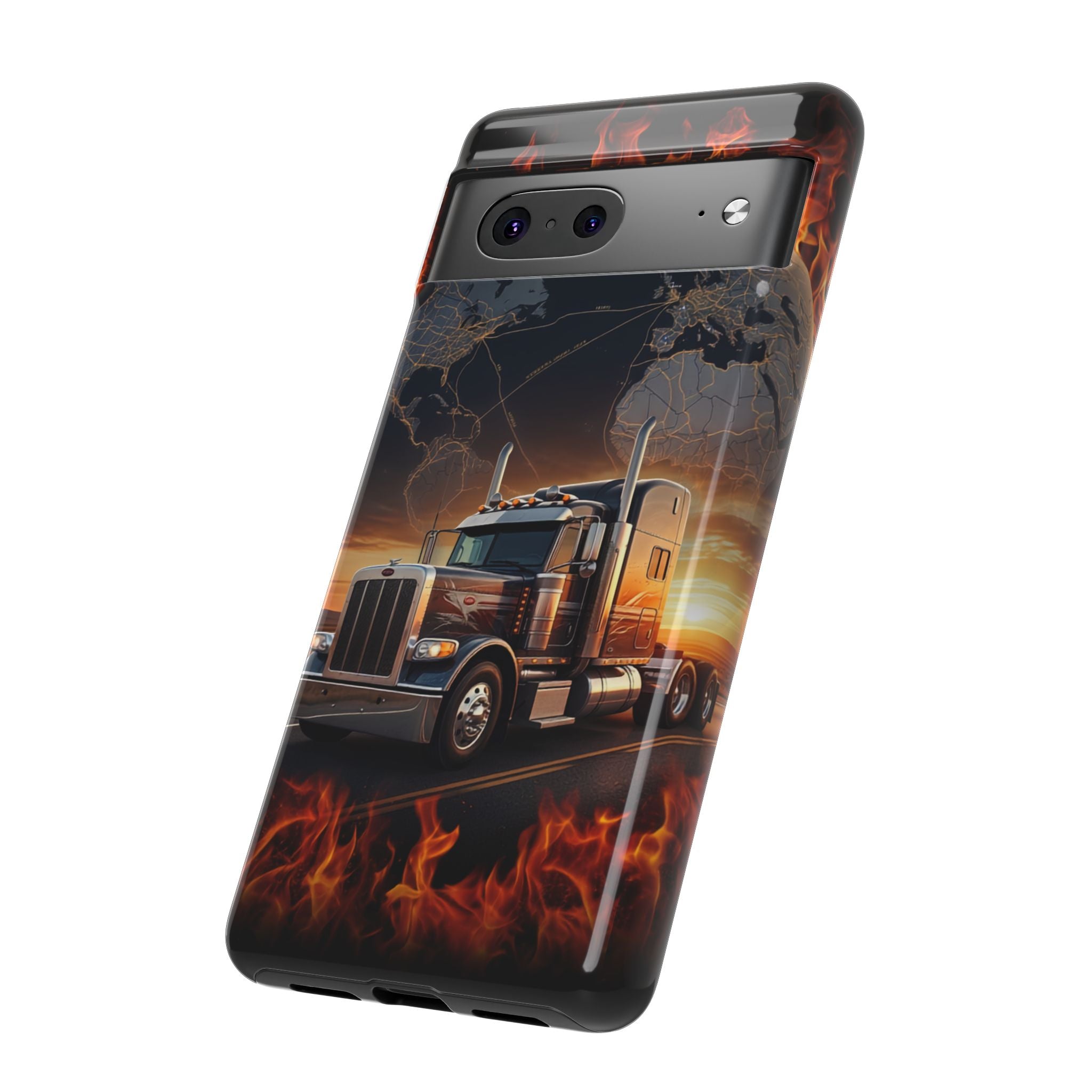 Truck Flames Phone Case — Bold Semi-Truck Globe Design