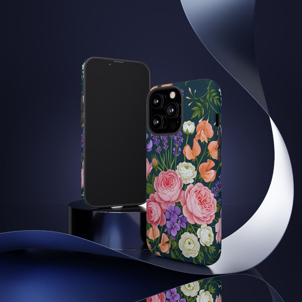 Floral Bouquet Phone Case — Vintage Roses & Lavender Protective Cover