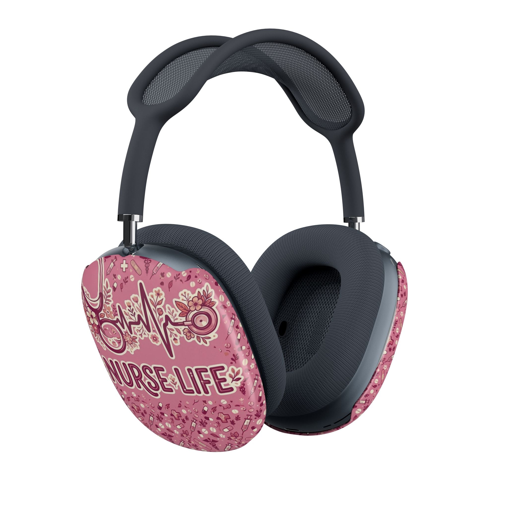 Nurse Life Pink Floral AirPod Max — Stethoscope & EKG Design