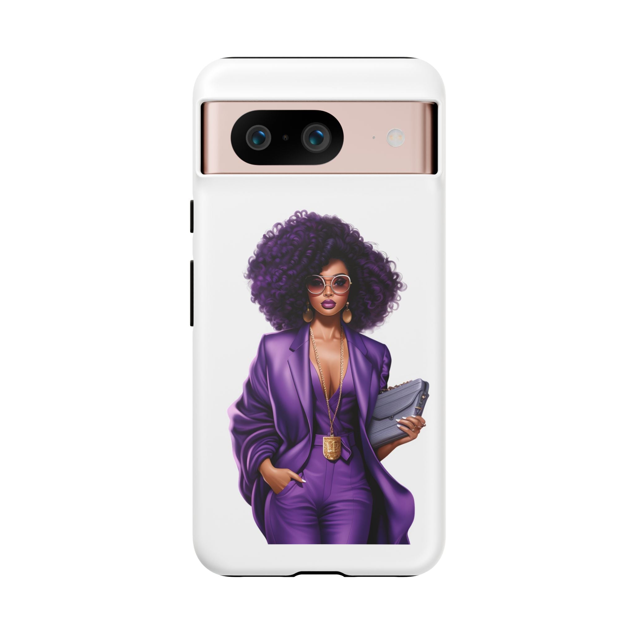 Purple Power Woman Phone Case — Afro Chic Businesswoman Protective Phone Cover