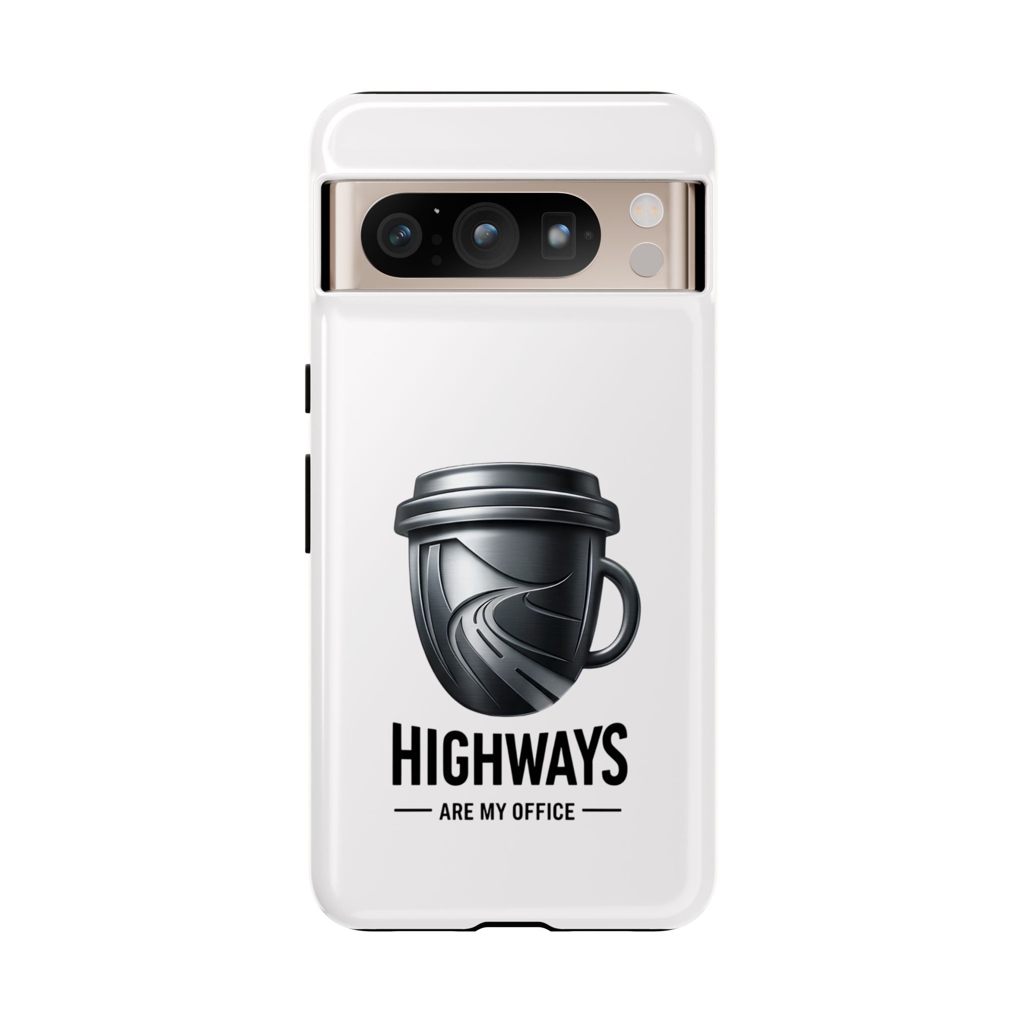 Hard Shell Phone Case — “Highways Are My Office” Travel Coffee Design