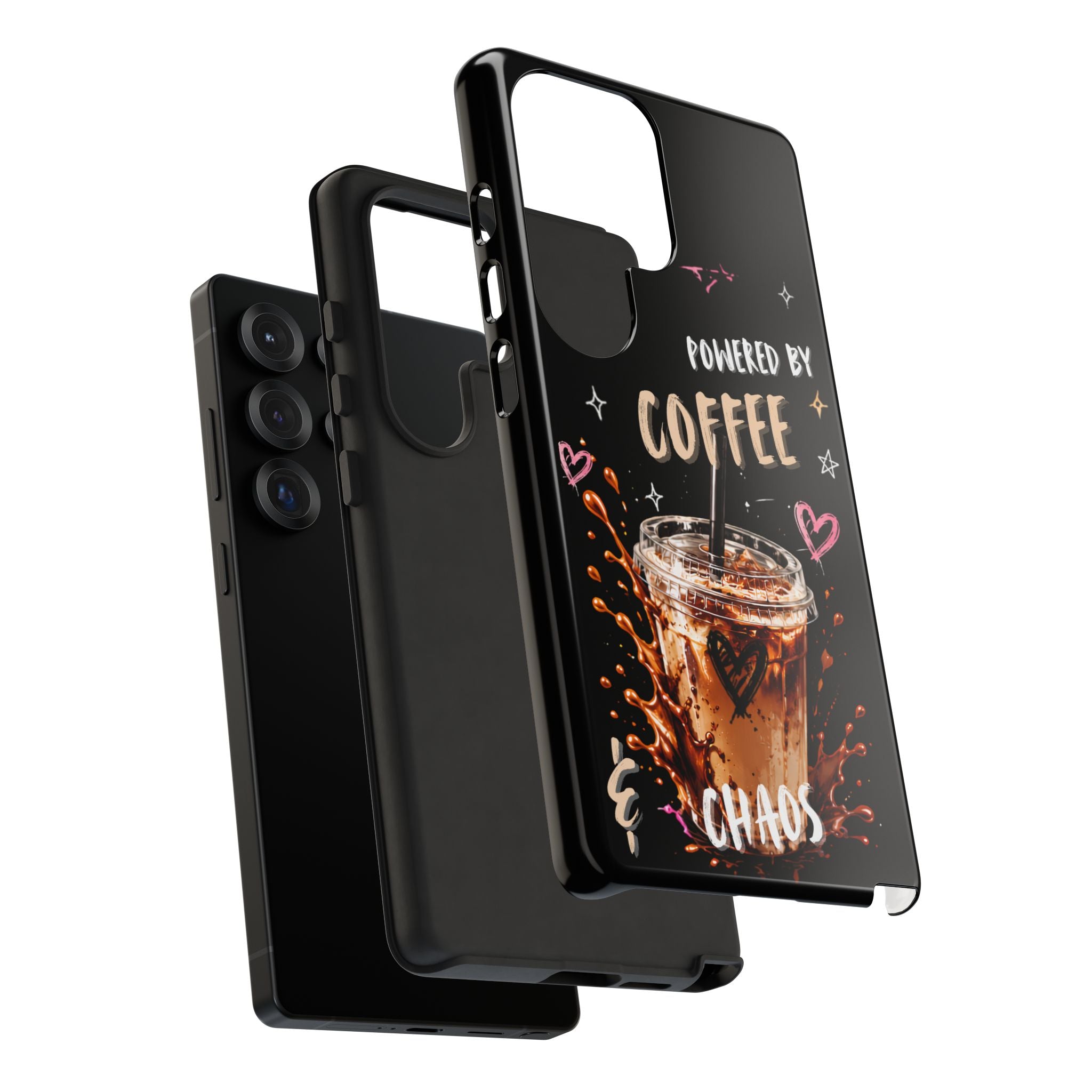 Phone Case — "Powered by Coffee & Chaos" Iced Coffee Protective Cover