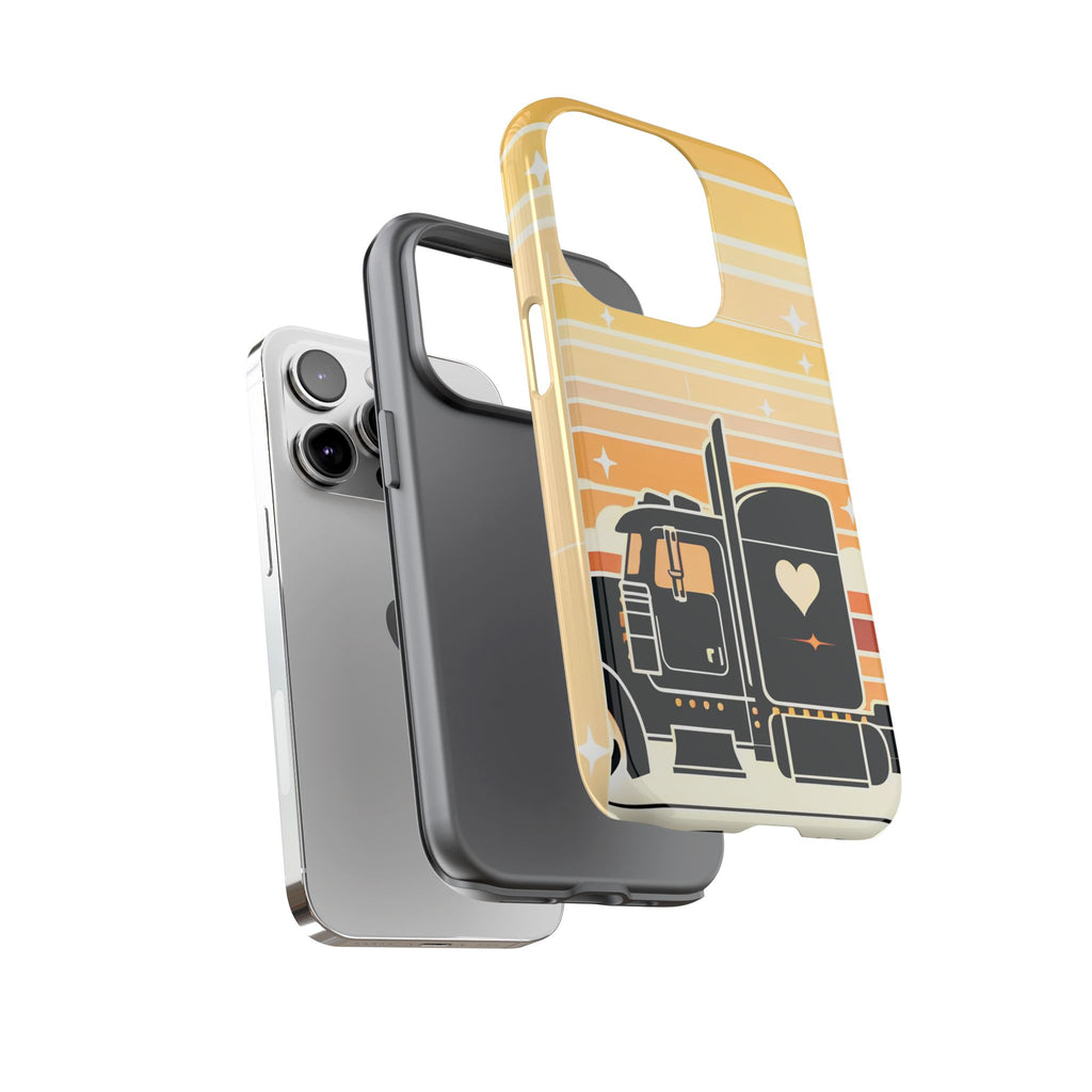 Trucker Heart Phone Case — Retro Semi Truck Protective Phone Cover