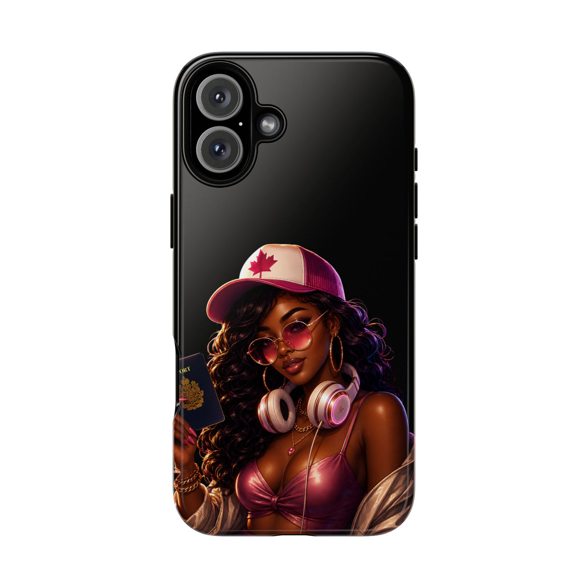 Phone Case - Cool Urban Woman with Headphones & Maple Hat