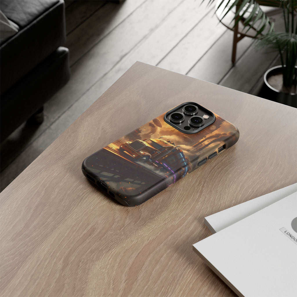Steampunk Freightliner Phone Case — Rugged Trucking Cityscape iPhone Cover