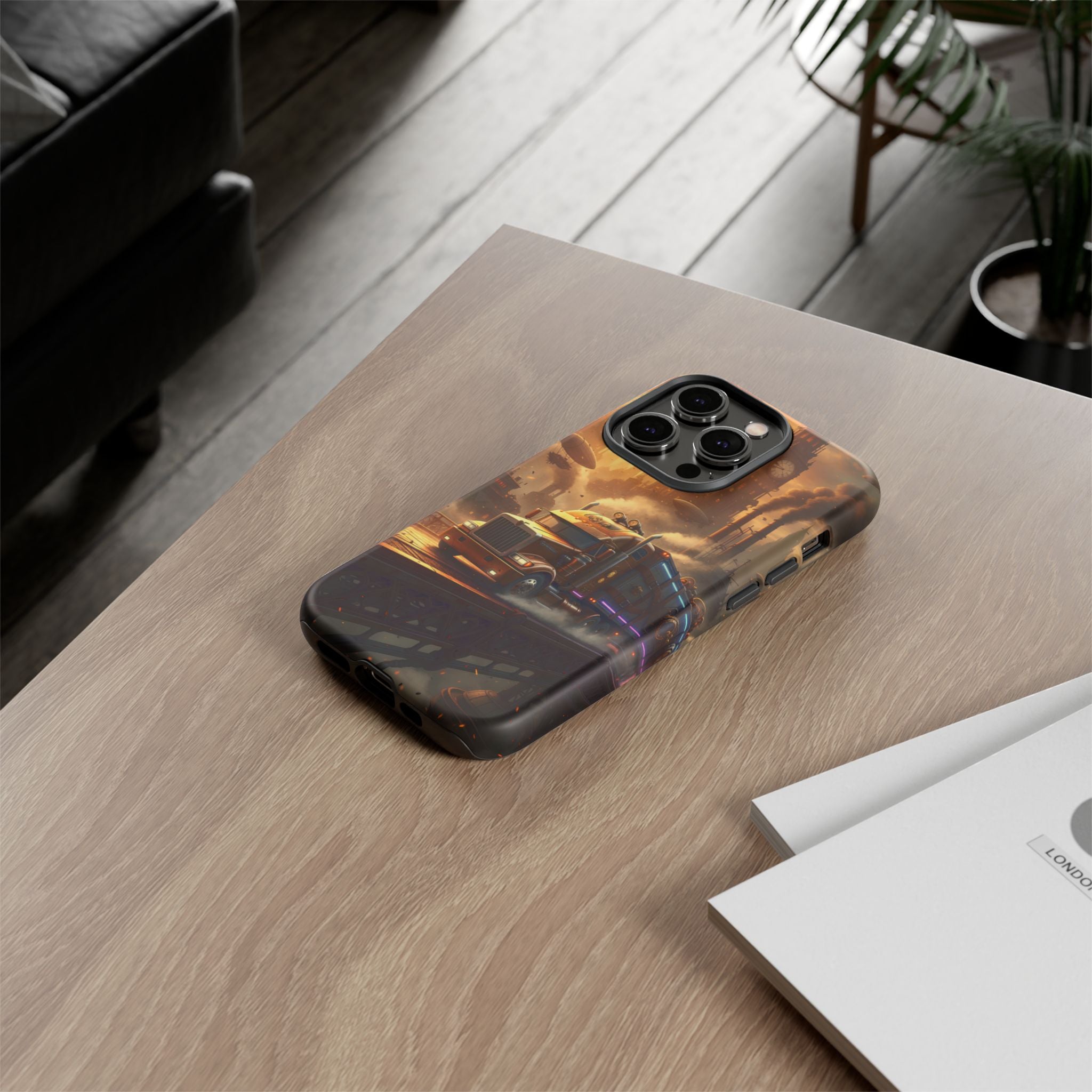 Steampunk Freightliner Phone Case — Rugged Trucking Cityscape iPhone Cover
