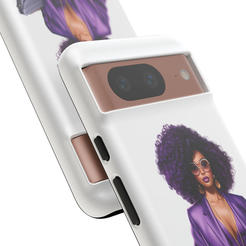 Purple Power Woman Phone Case — Afro Chic Businesswoman Protective Phone Cover