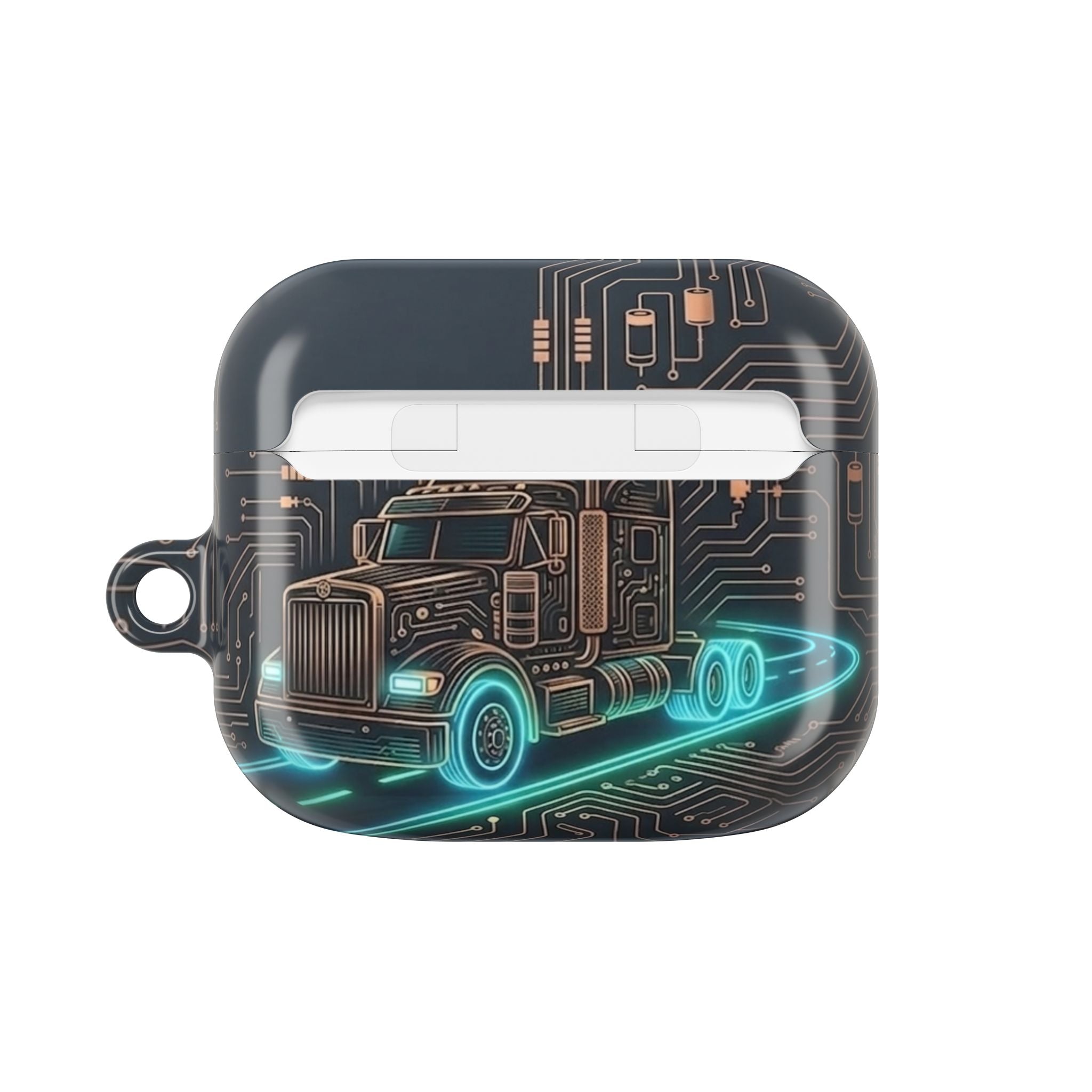 Trucker Tech AirPods Case — Neon Semi Truck Circuit Design