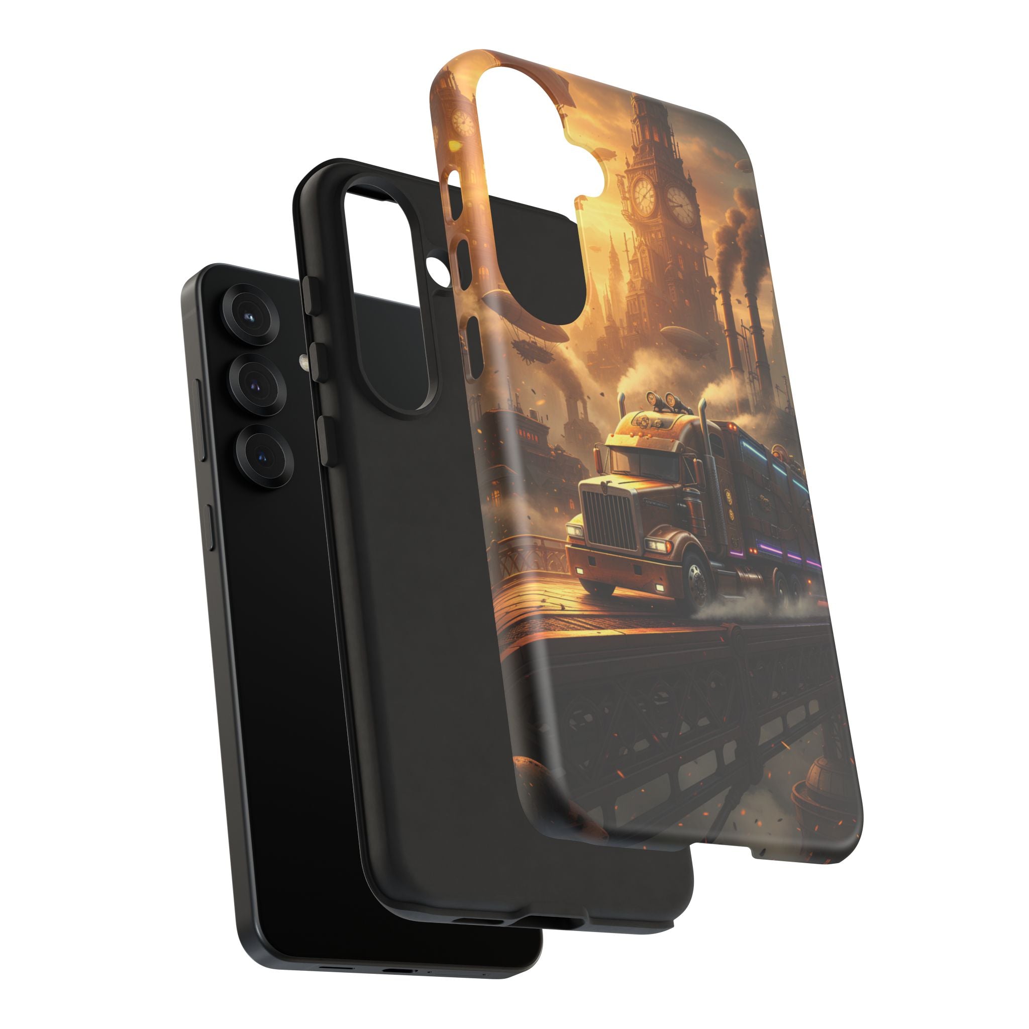 Steampunk Freightliner Phone Case — Rugged Trucking Cityscape iPhone Cover
