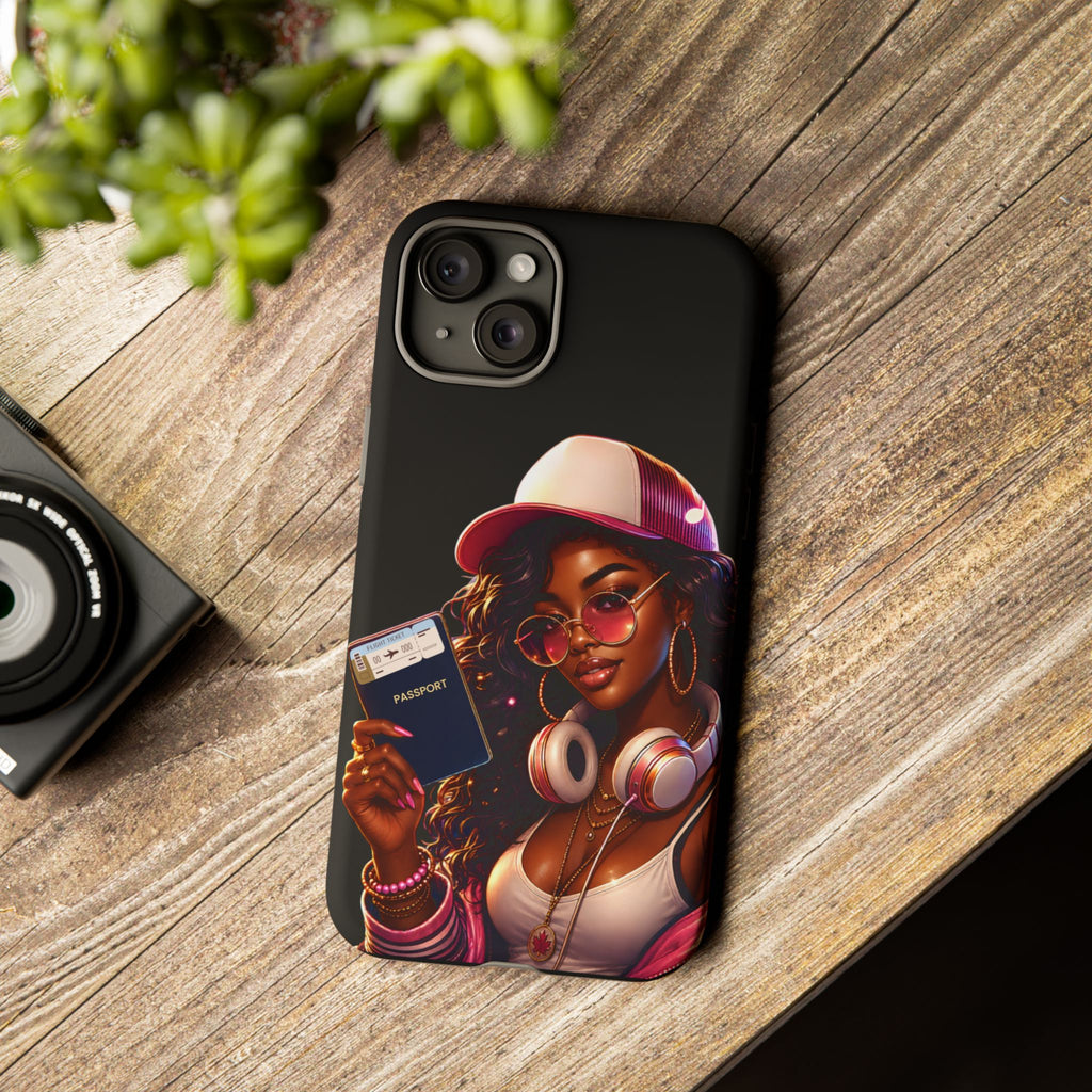 Tough Case – Stylized Urban Girl Phone Case with Headphones & Passport