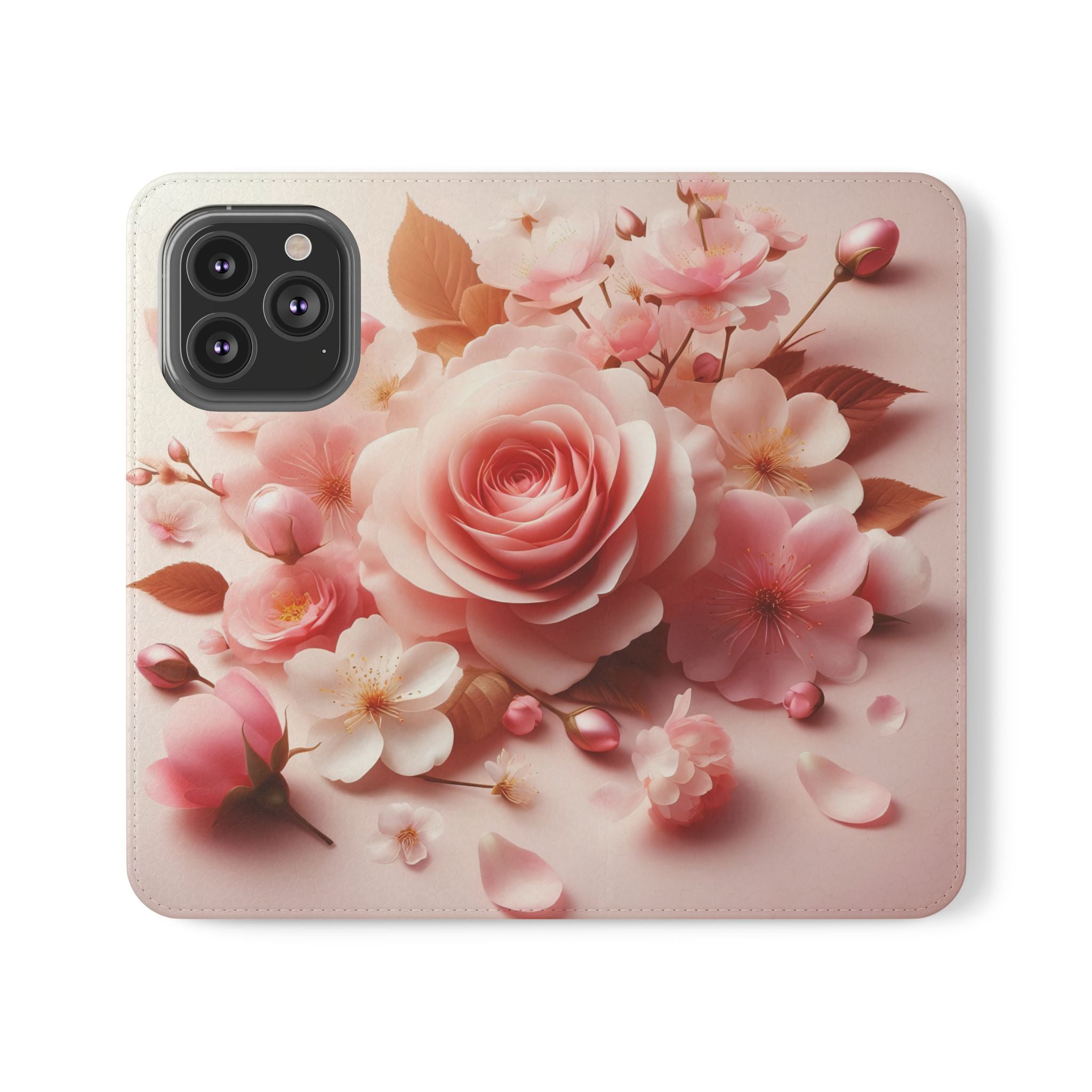 Floral Rose Flip Case — Pink Blossom Wallet Phone Cover