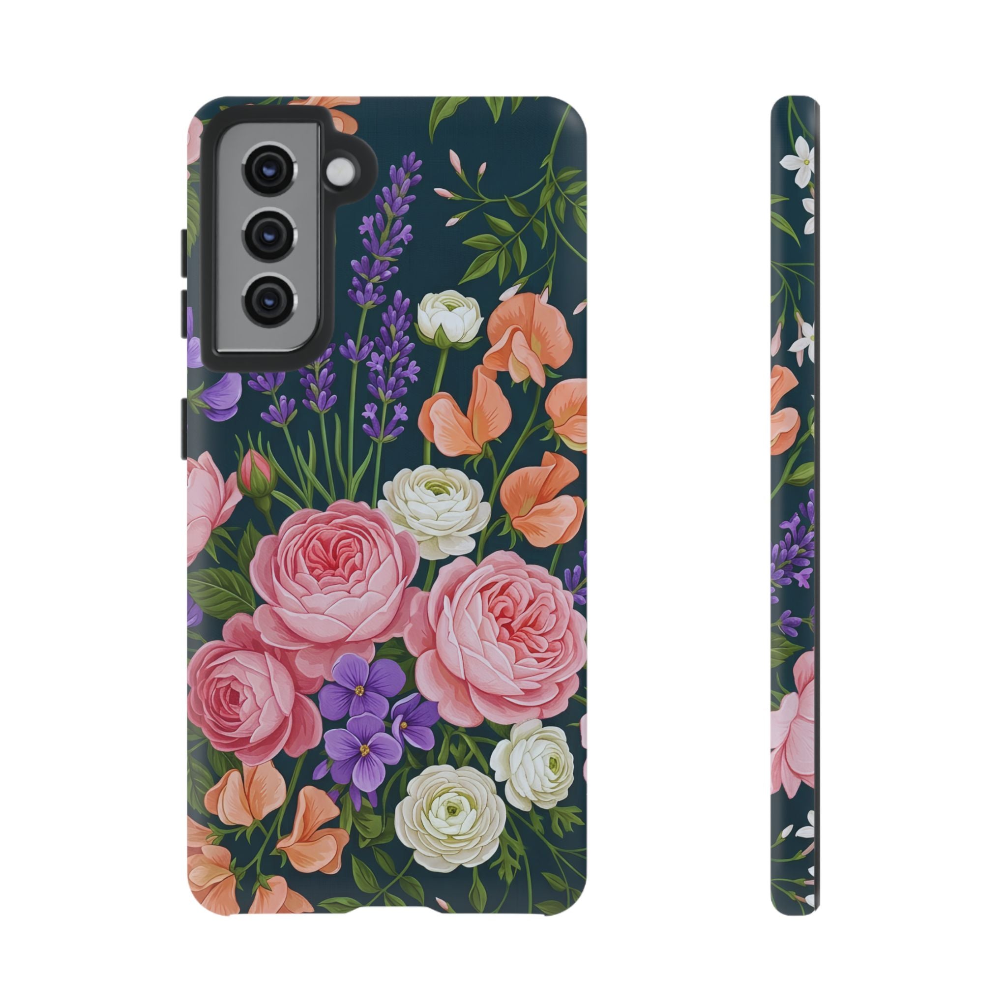 Floral Bouquet Phone Case — Vintage Roses & Lavender Protective Cover