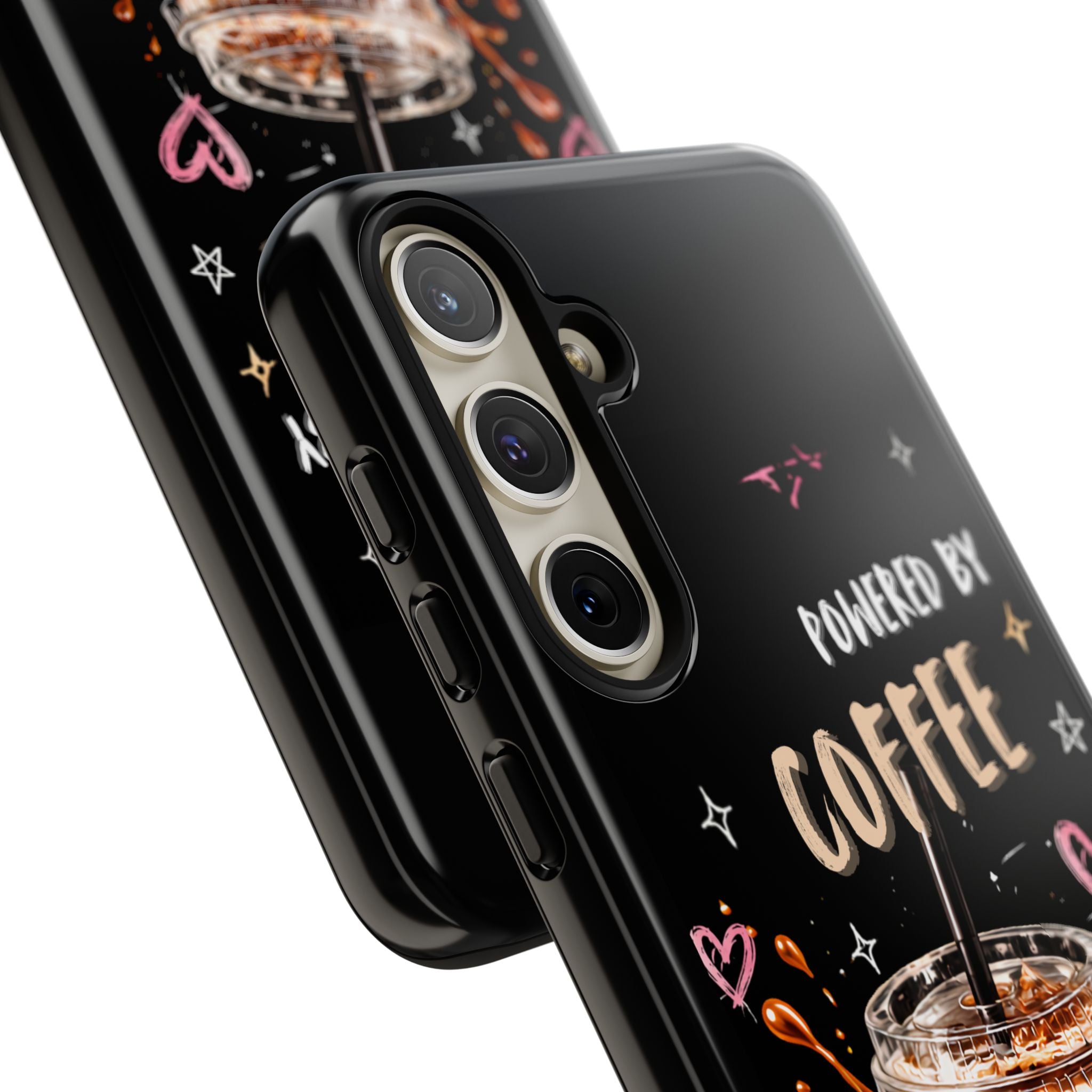 Phone Case — "Powered by Coffee & Chaos" Iced Coffee Protective Cover