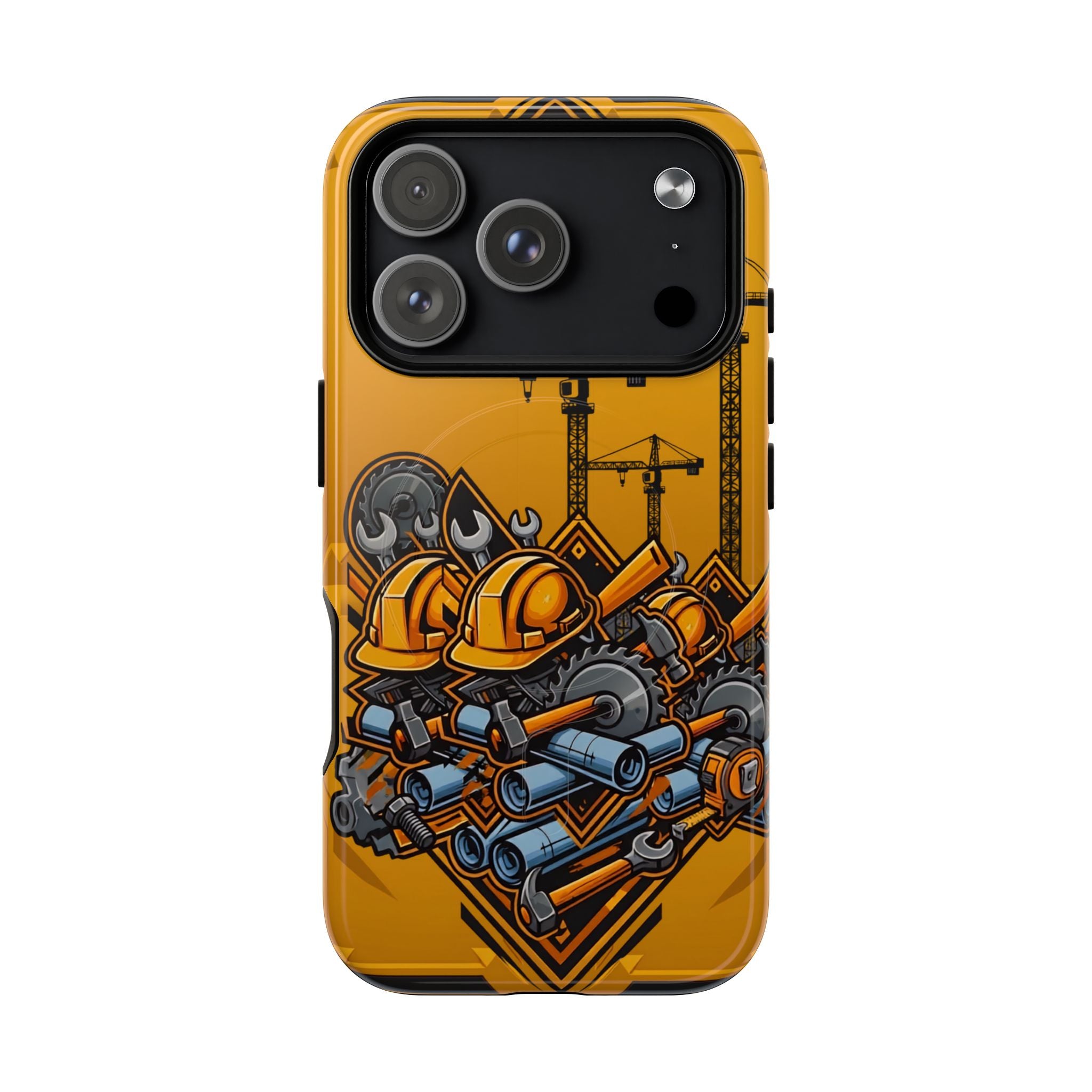 Construction Gear Tough Magnetic Phone Case — Worker Helmet & Tools Design
