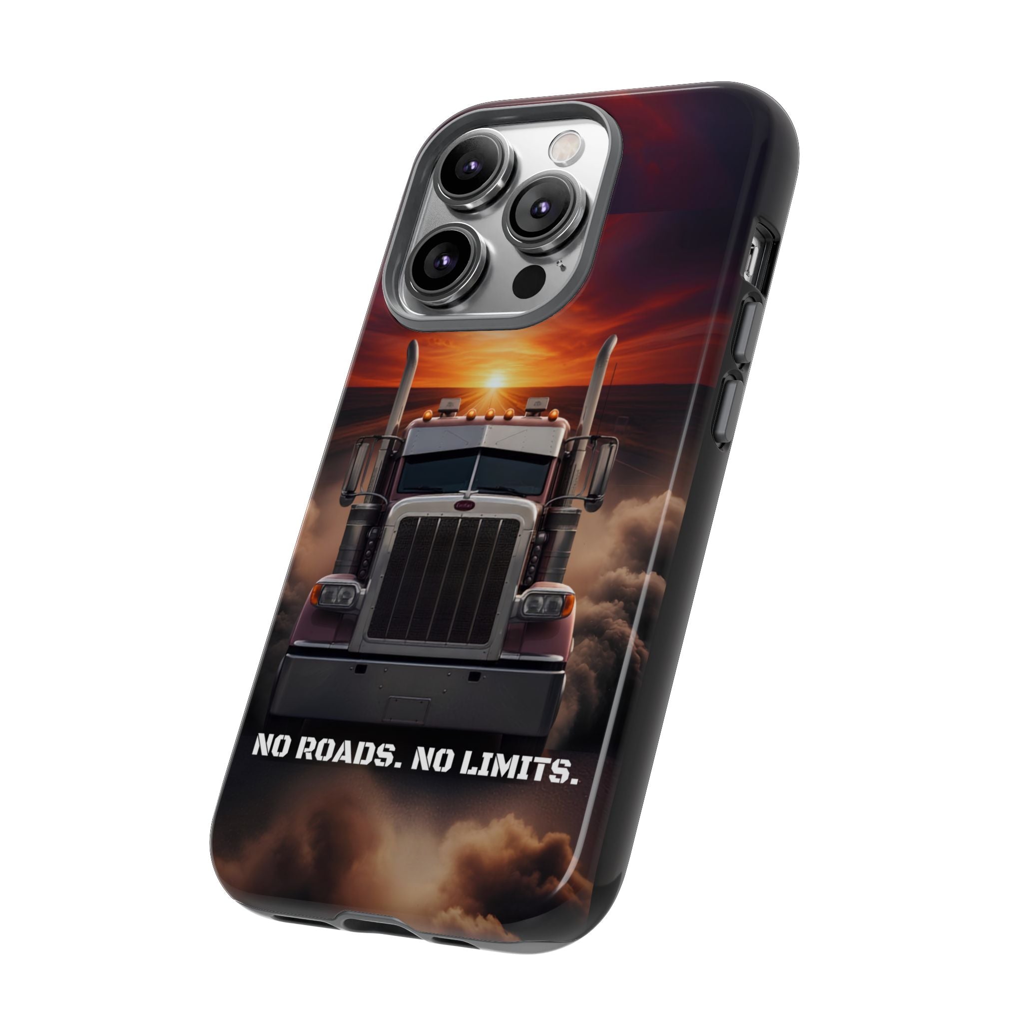 Truck Phone Case — "No Roads. No Limits." Sunset Semi Truck Protective Case